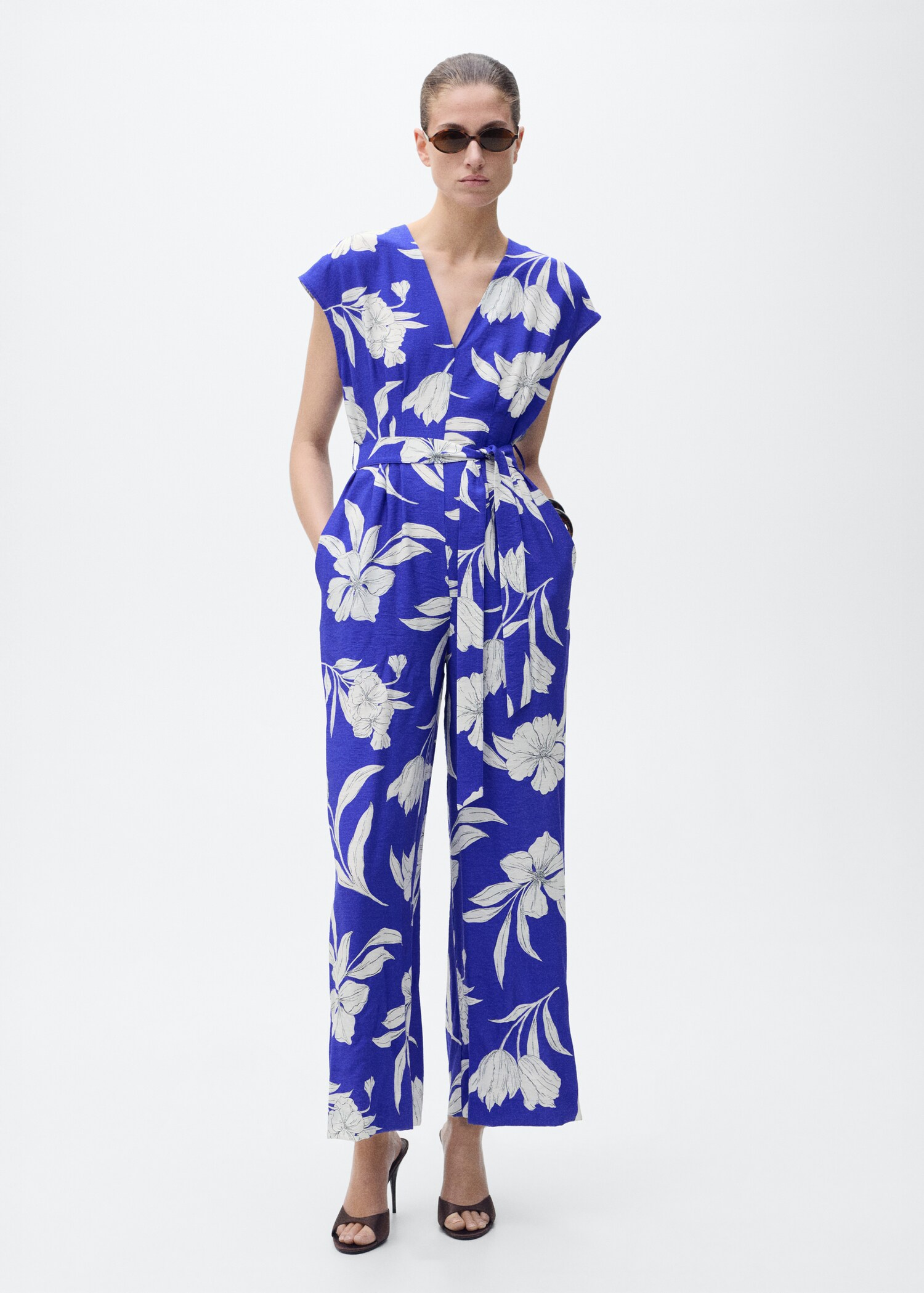 Long cropped jumpsuit with belt - General plane