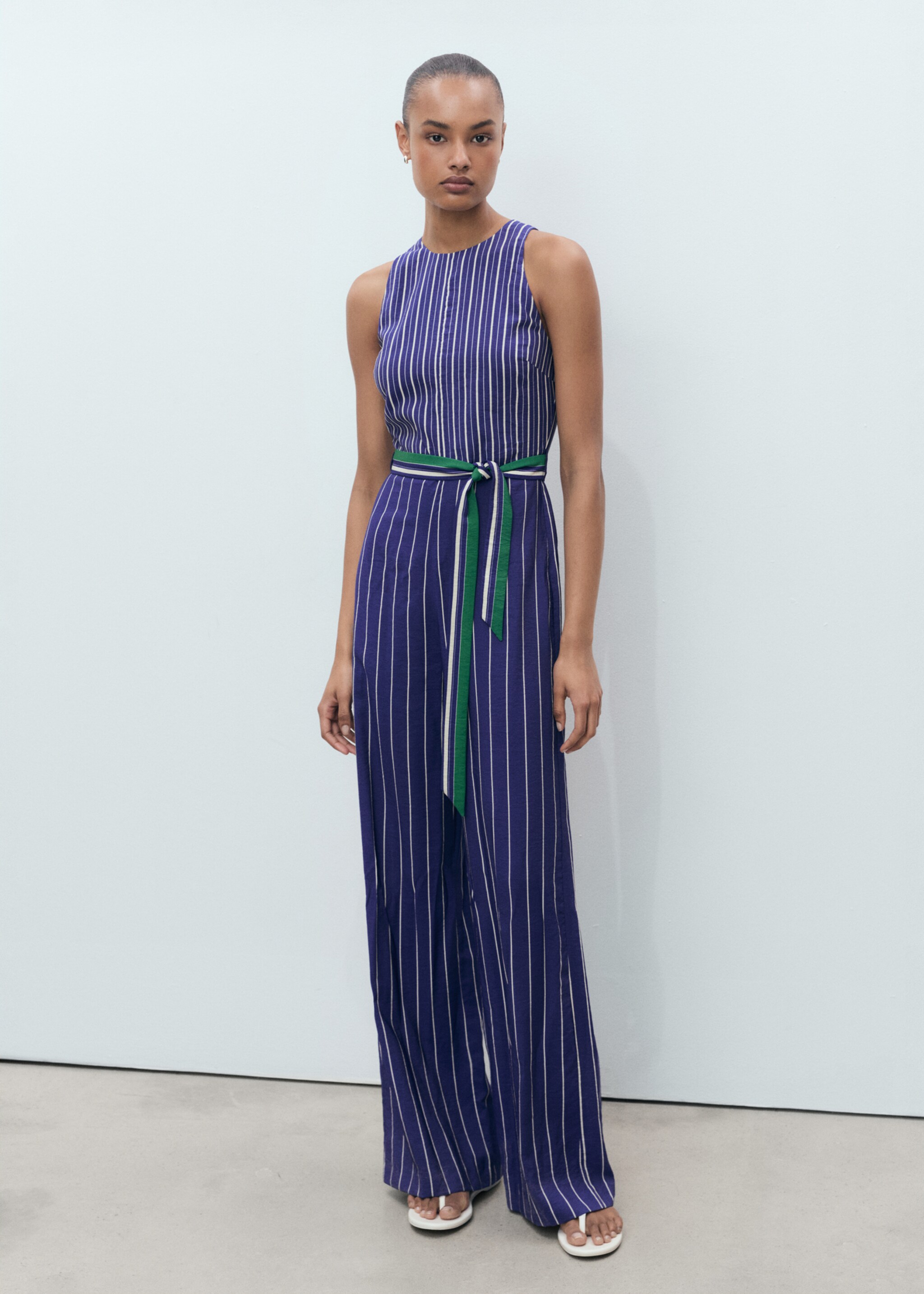 Striped jumpsuit with belt - General plane