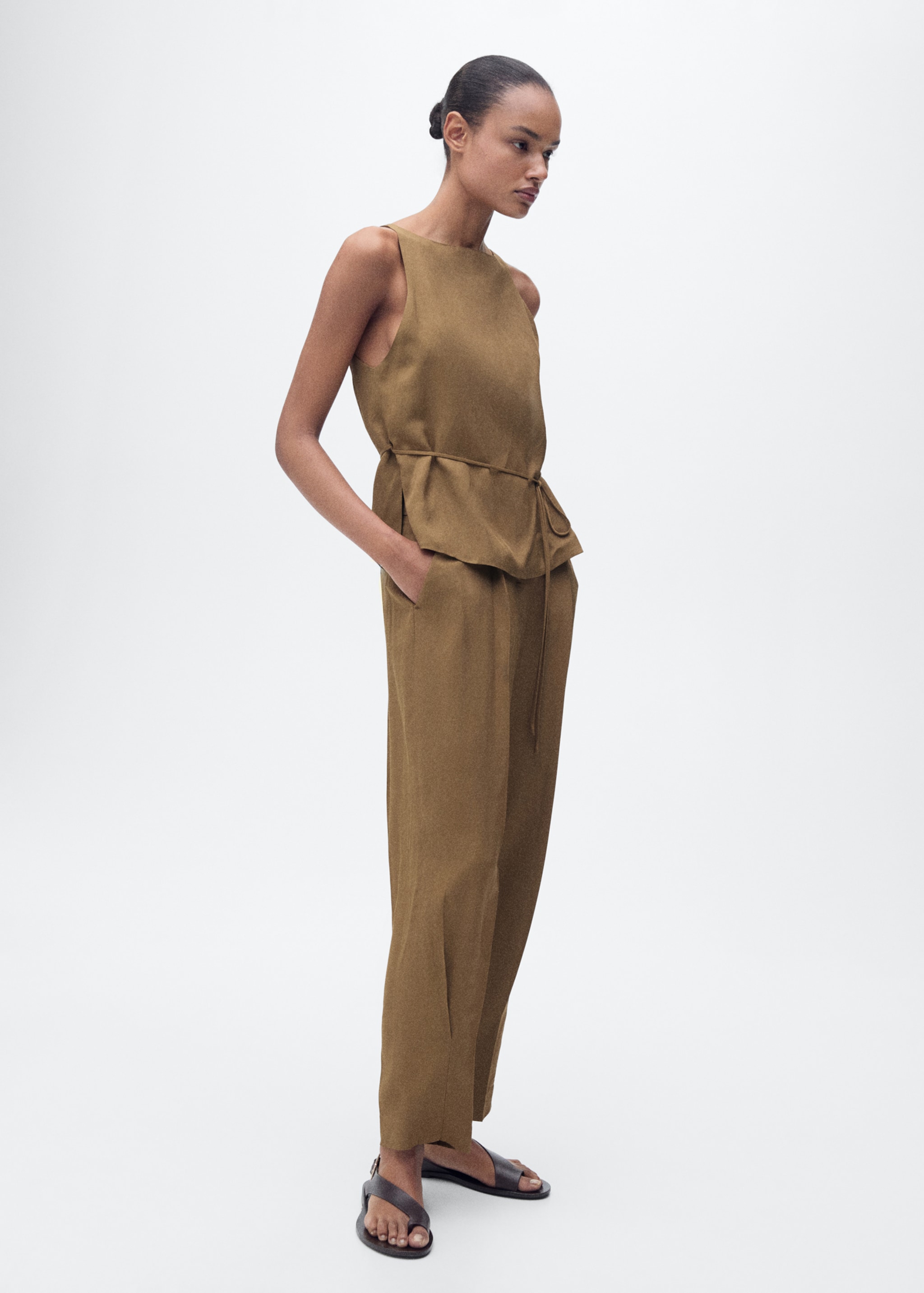 Linen-blend pleated trousers - General plane