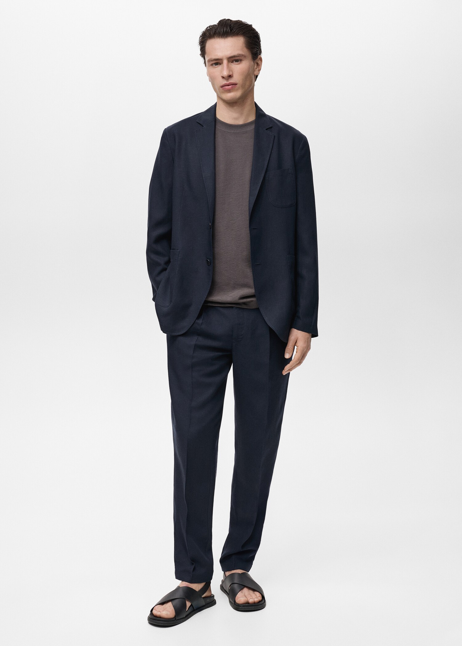 Slim-fit linen-blend suit blazer - General plane