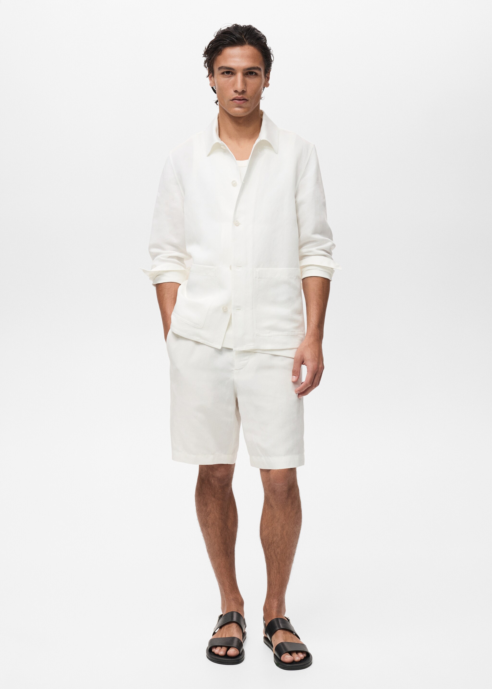Linen-blend overshirt with pockets - General plane