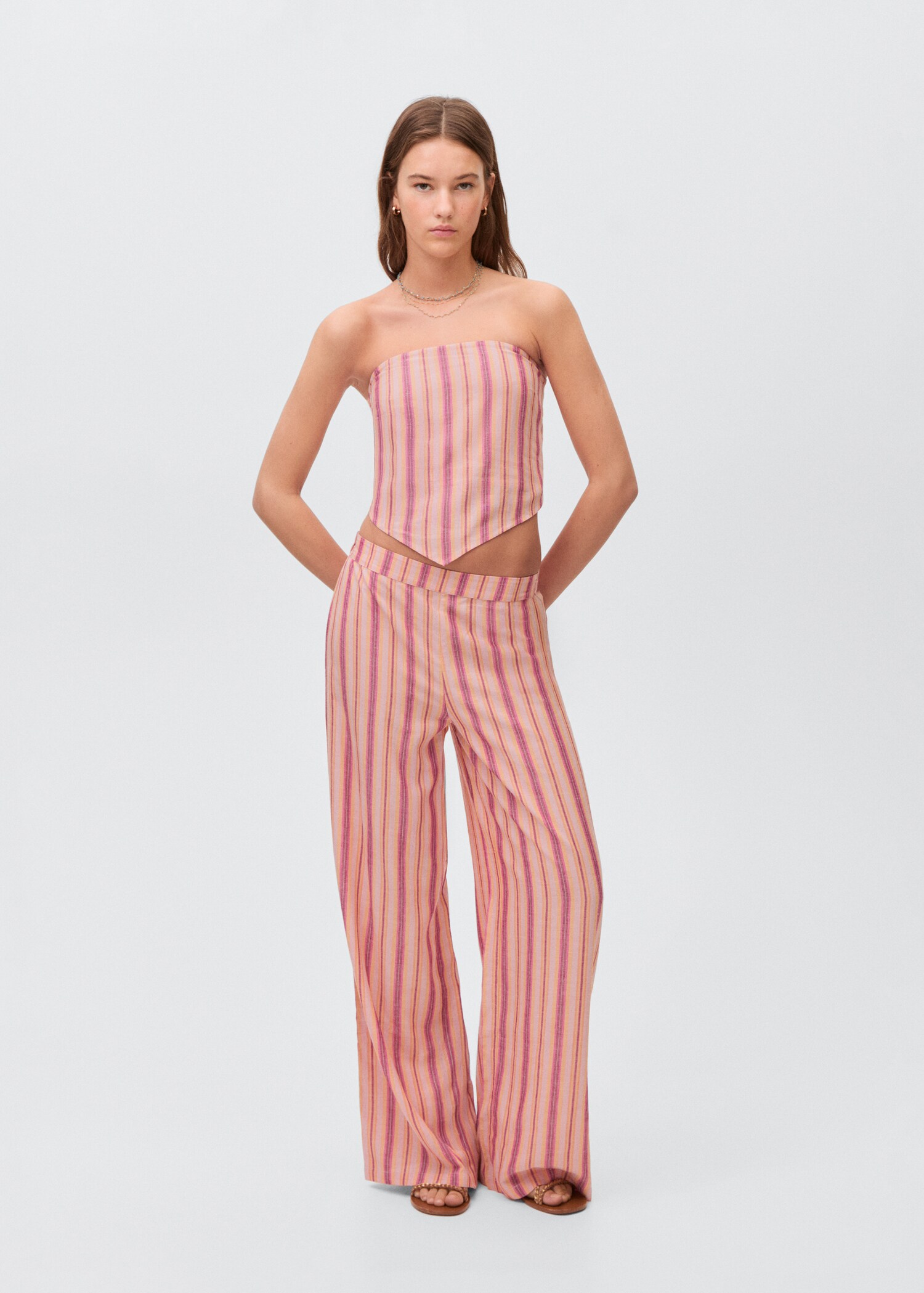 Stripe-print straight trousers - General plane
