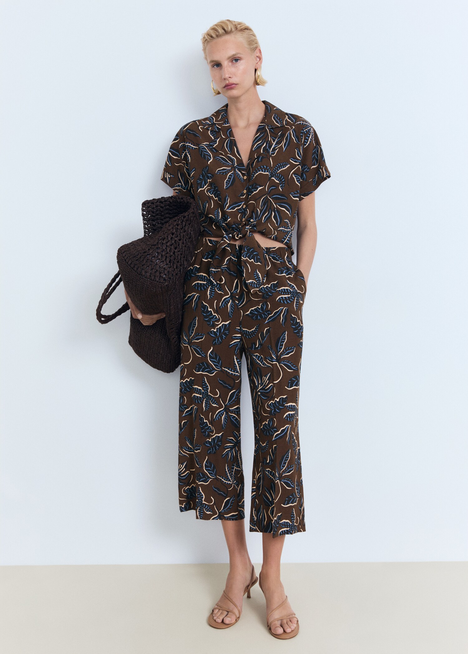 Printed crop shirt with knot detail - General plane