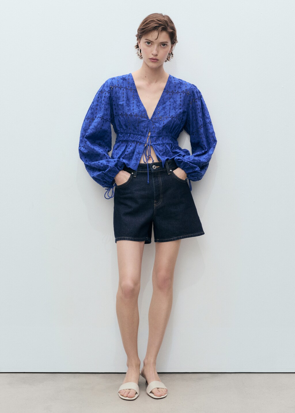 Mango English embroidery blouse with bows