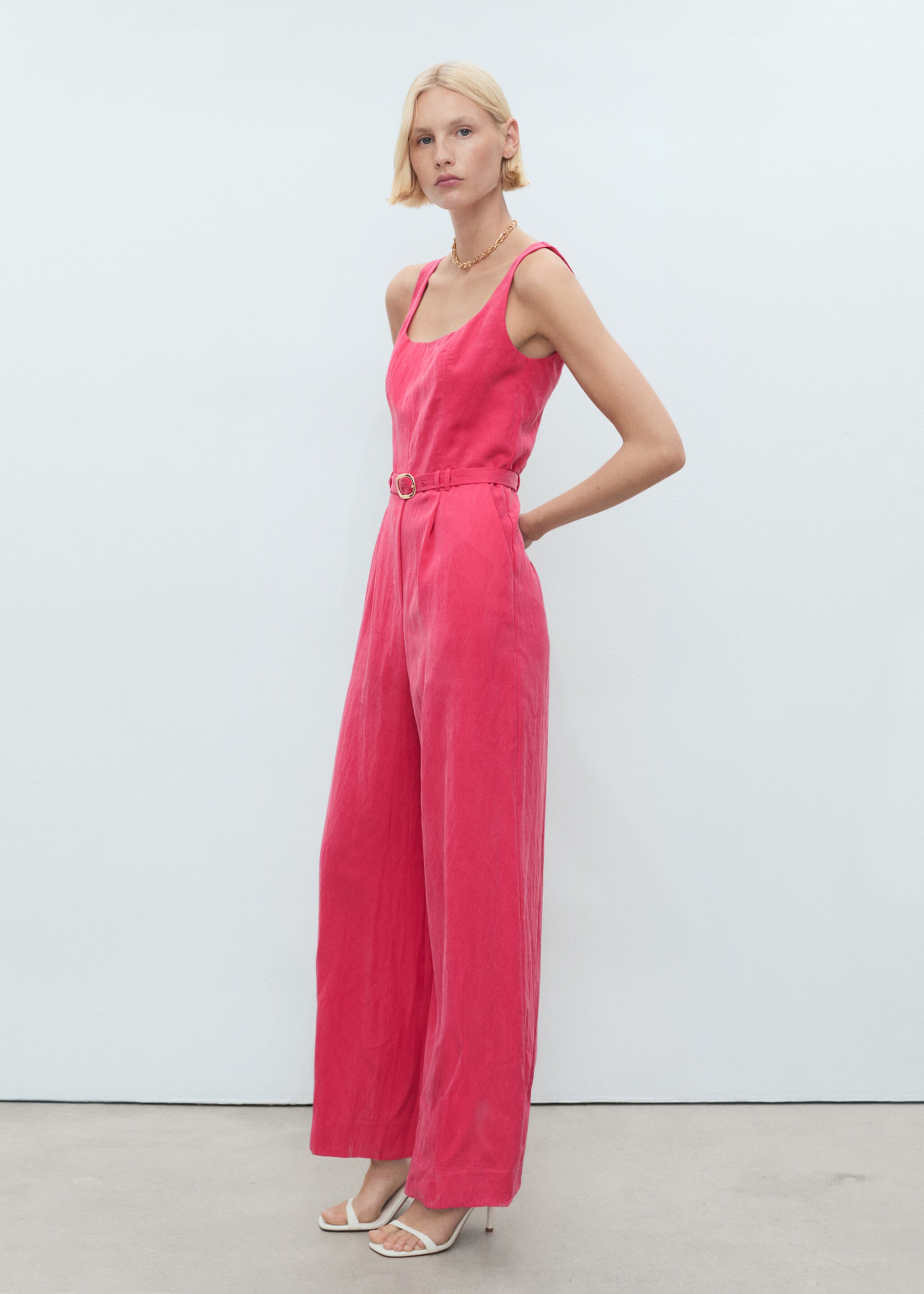 Long lyocell jumpsuit with belt - General plane