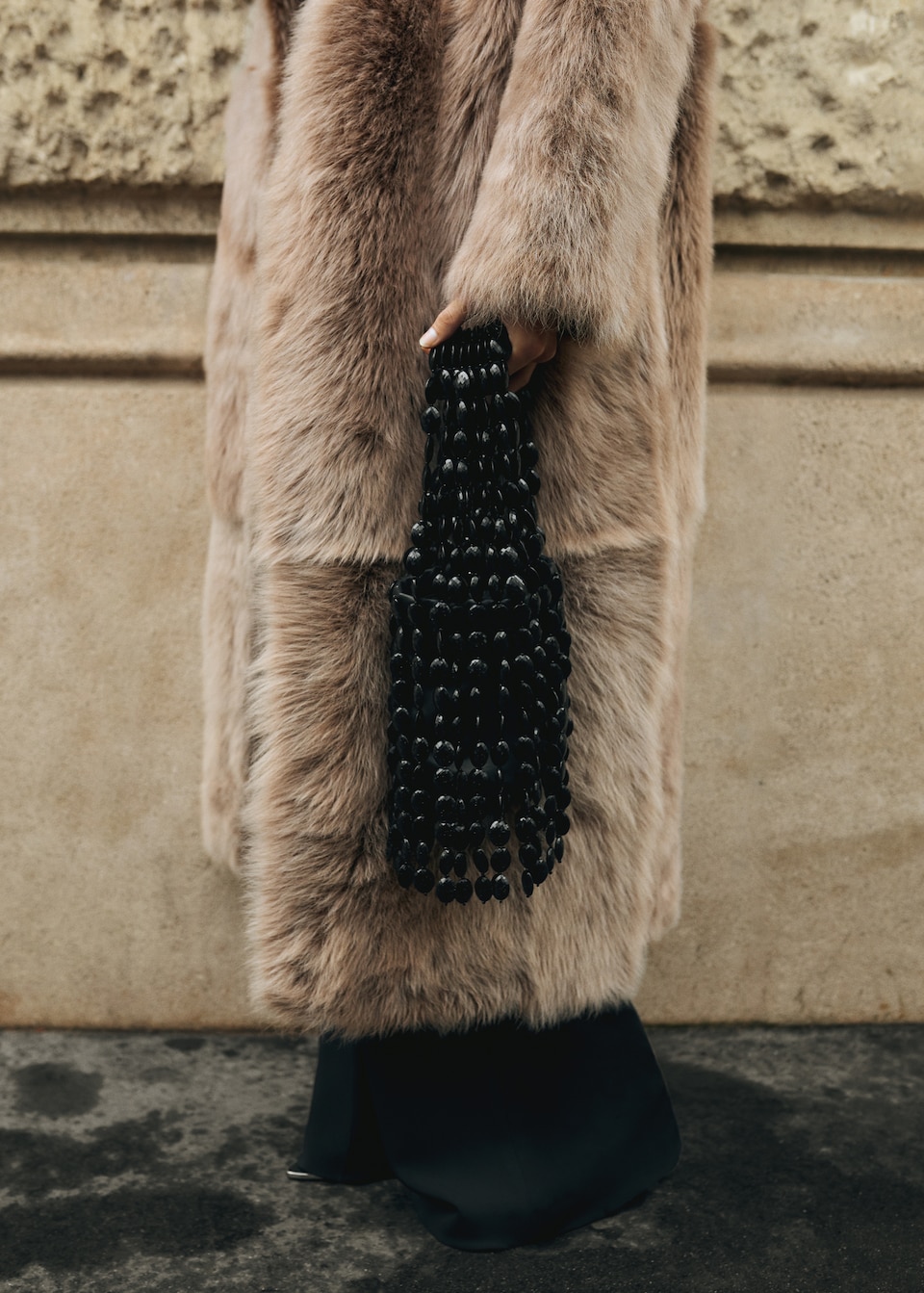 christmas party outfit trends 2024 - Mango black Leather handbag with beads