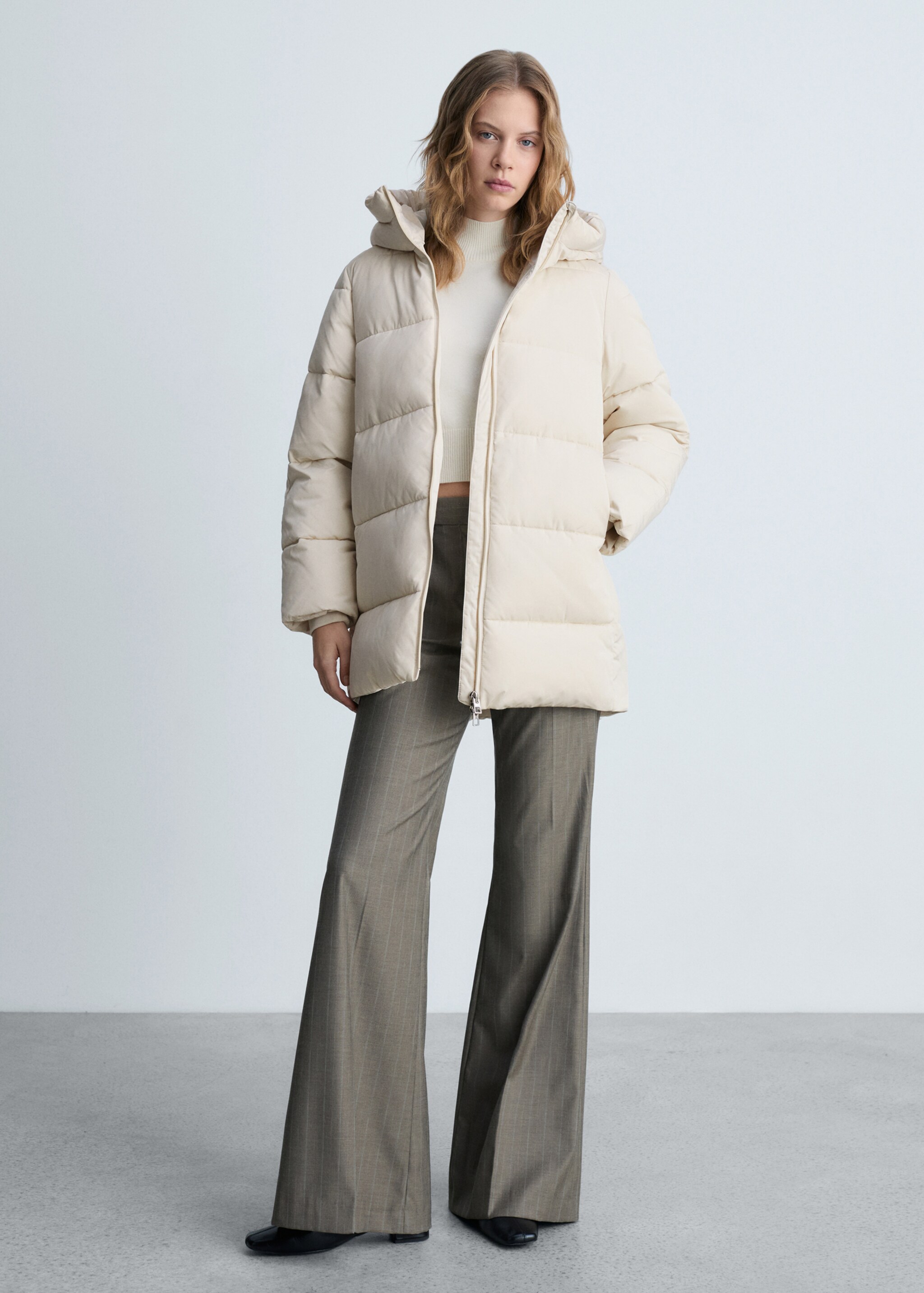 Quilted midi anorak with hood - General plane