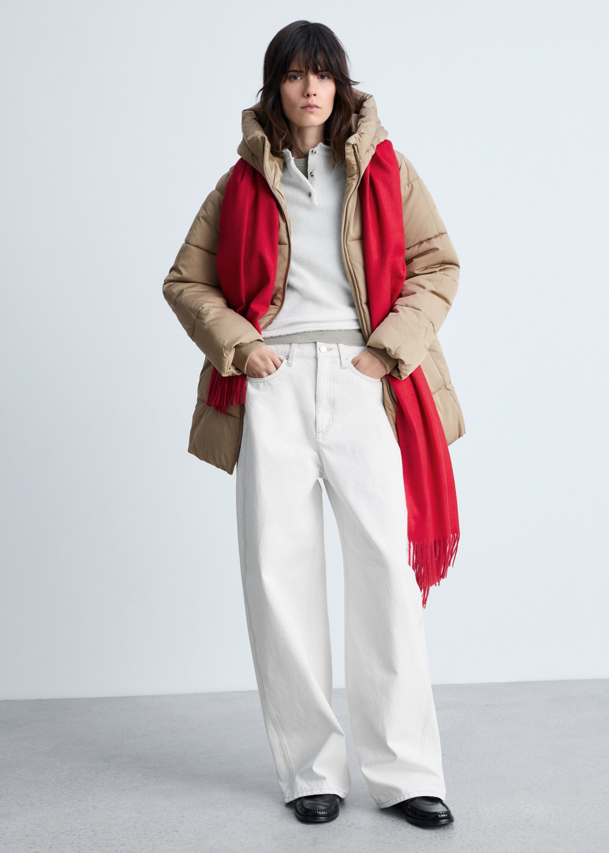 Quilted midi anorak with hood - General plane