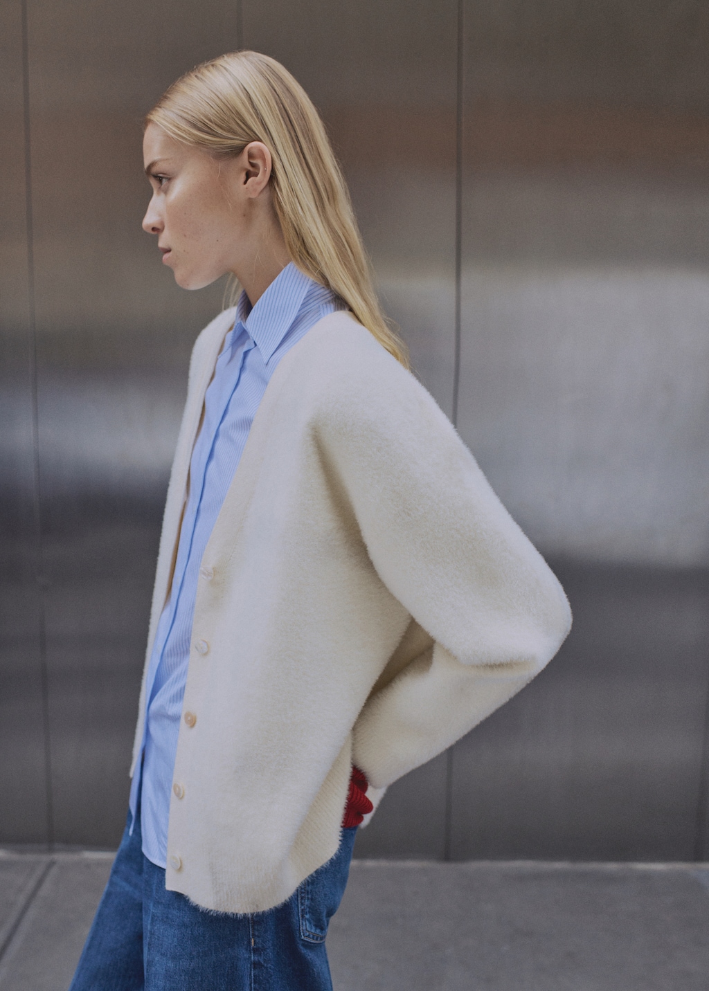 Fur-effect knitted cardigan