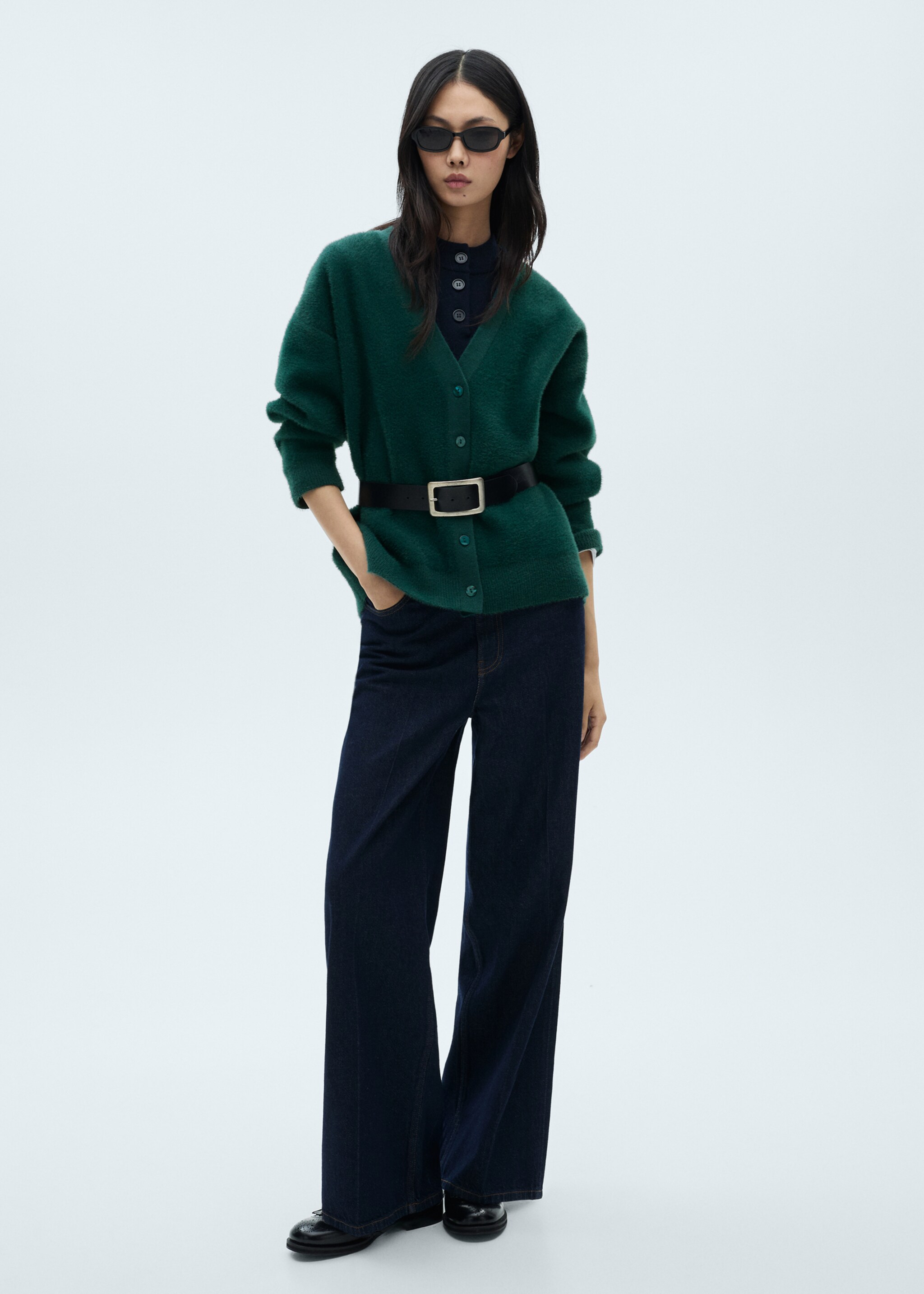 Cardigan de malha com efeito de pelo - Plano geral