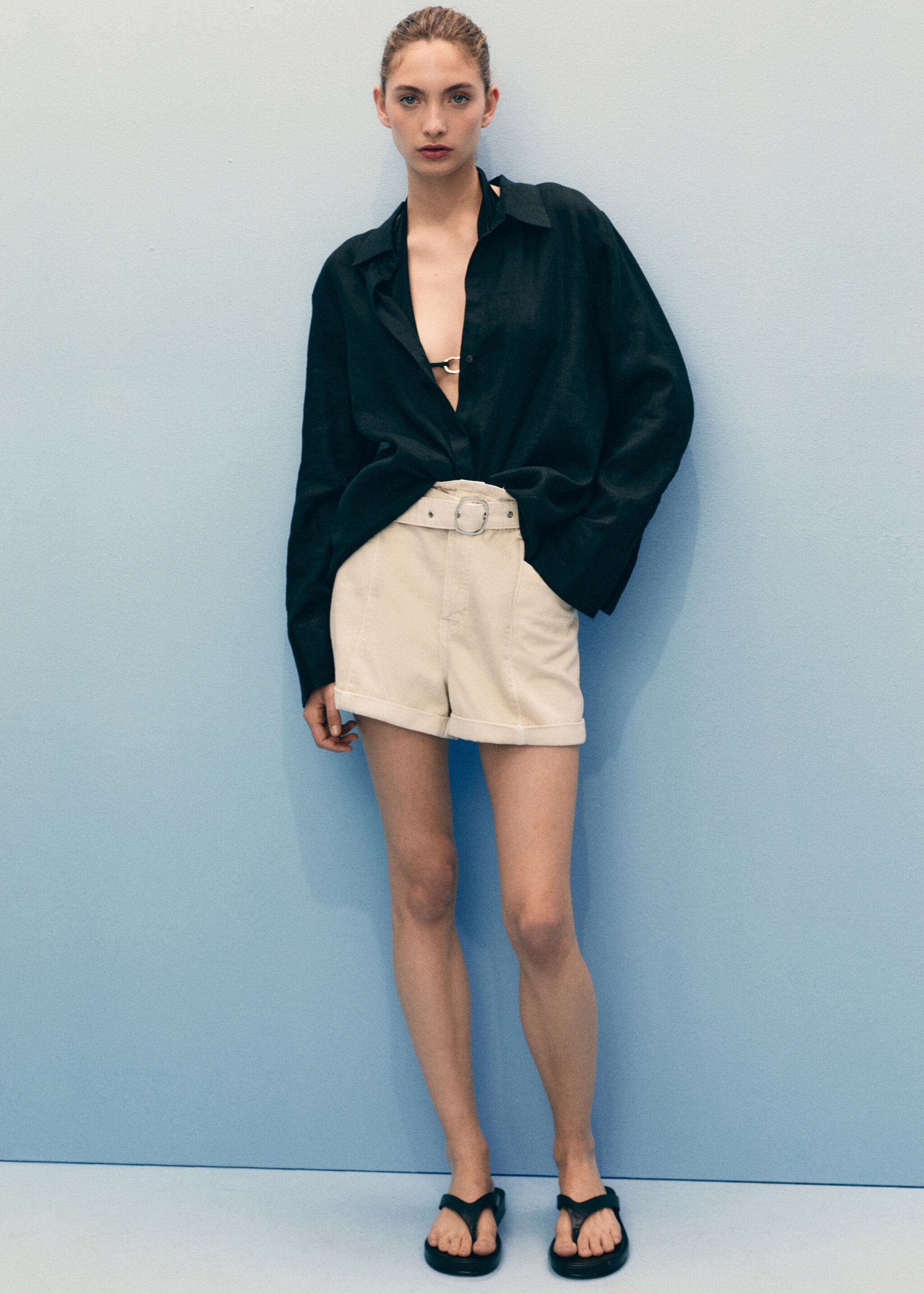 Shorts paperbag bajo vuelto cinturón - Plano general