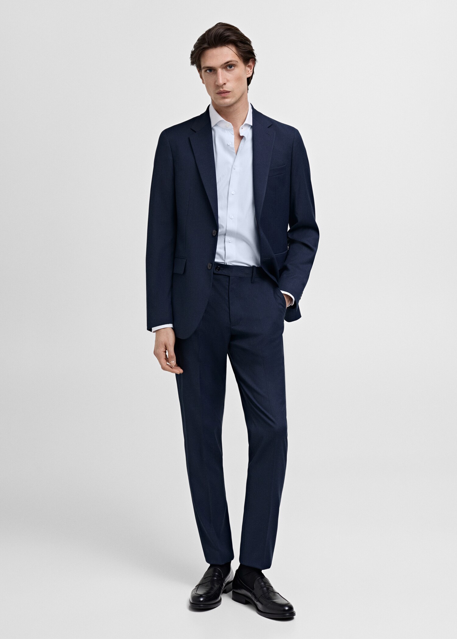 Striped suit shirt with contrasting collar - General plane