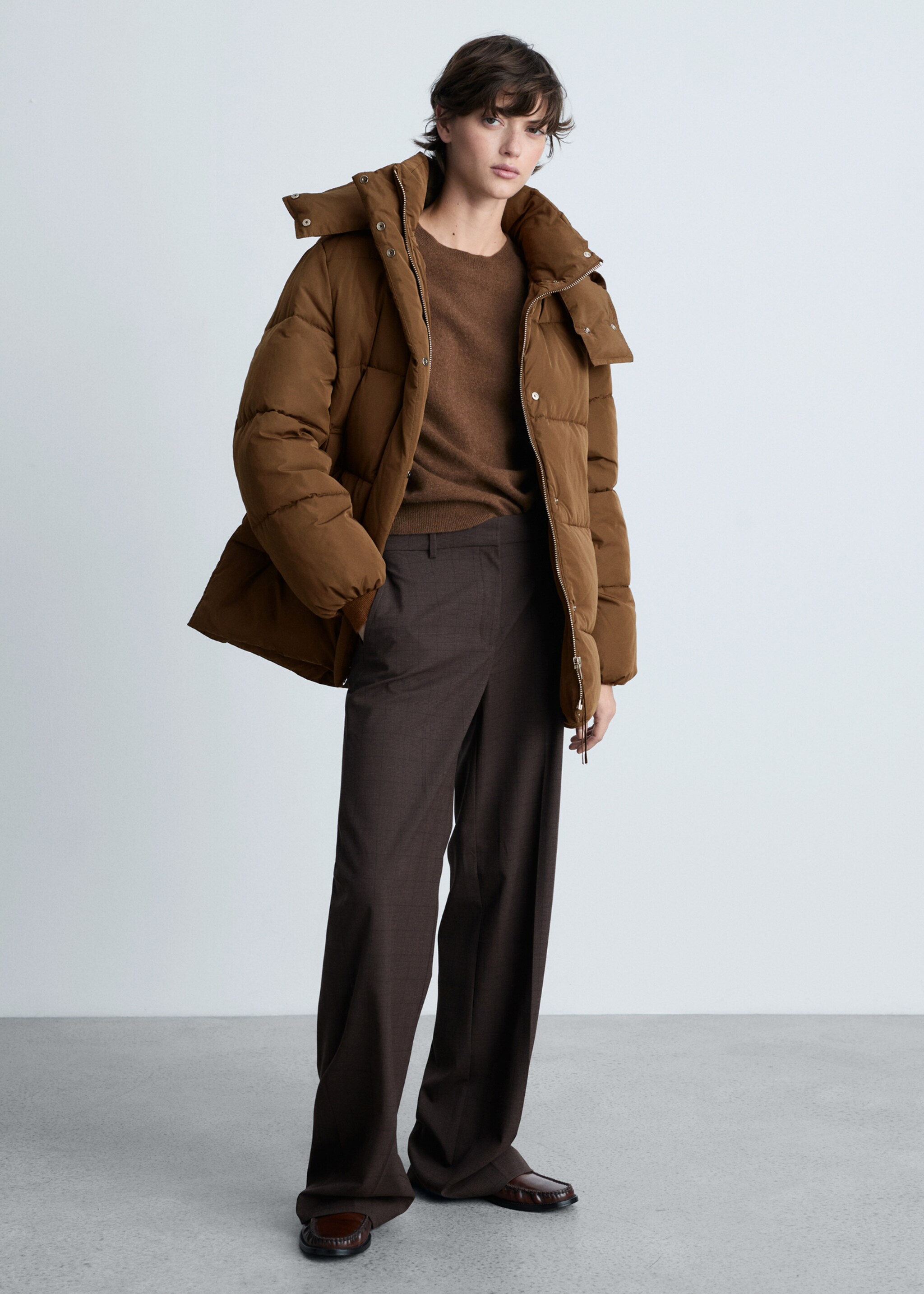 Quilted midi anorak with hood - General plane
