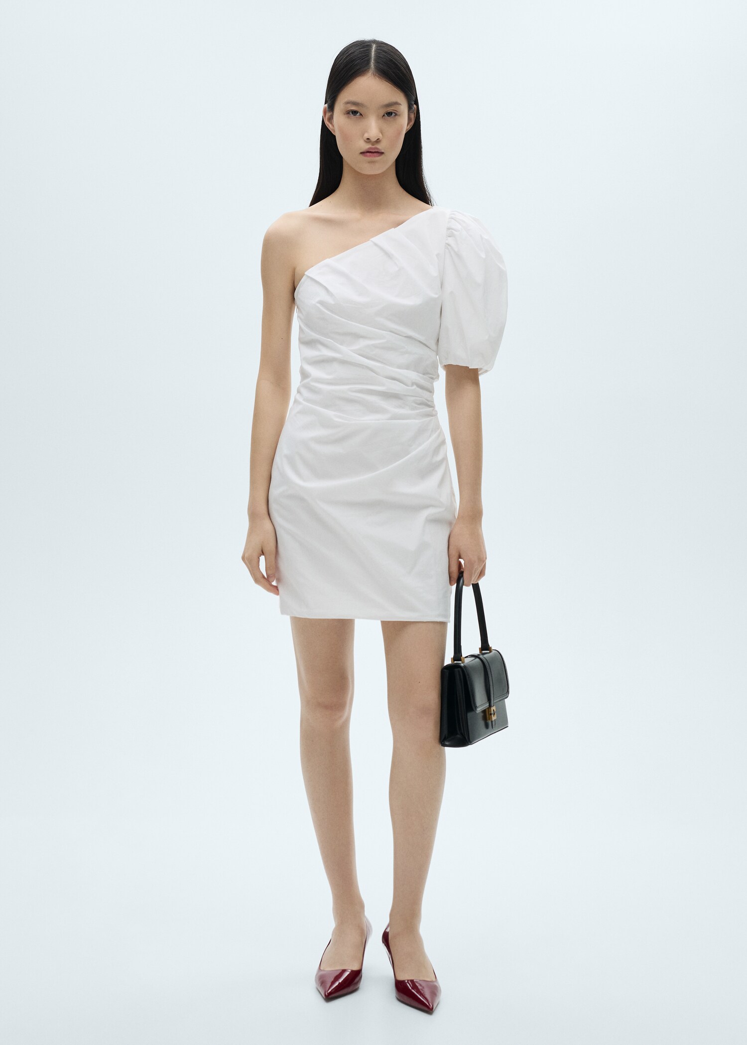 Asymmetrical puff-sleeve dress - General plane