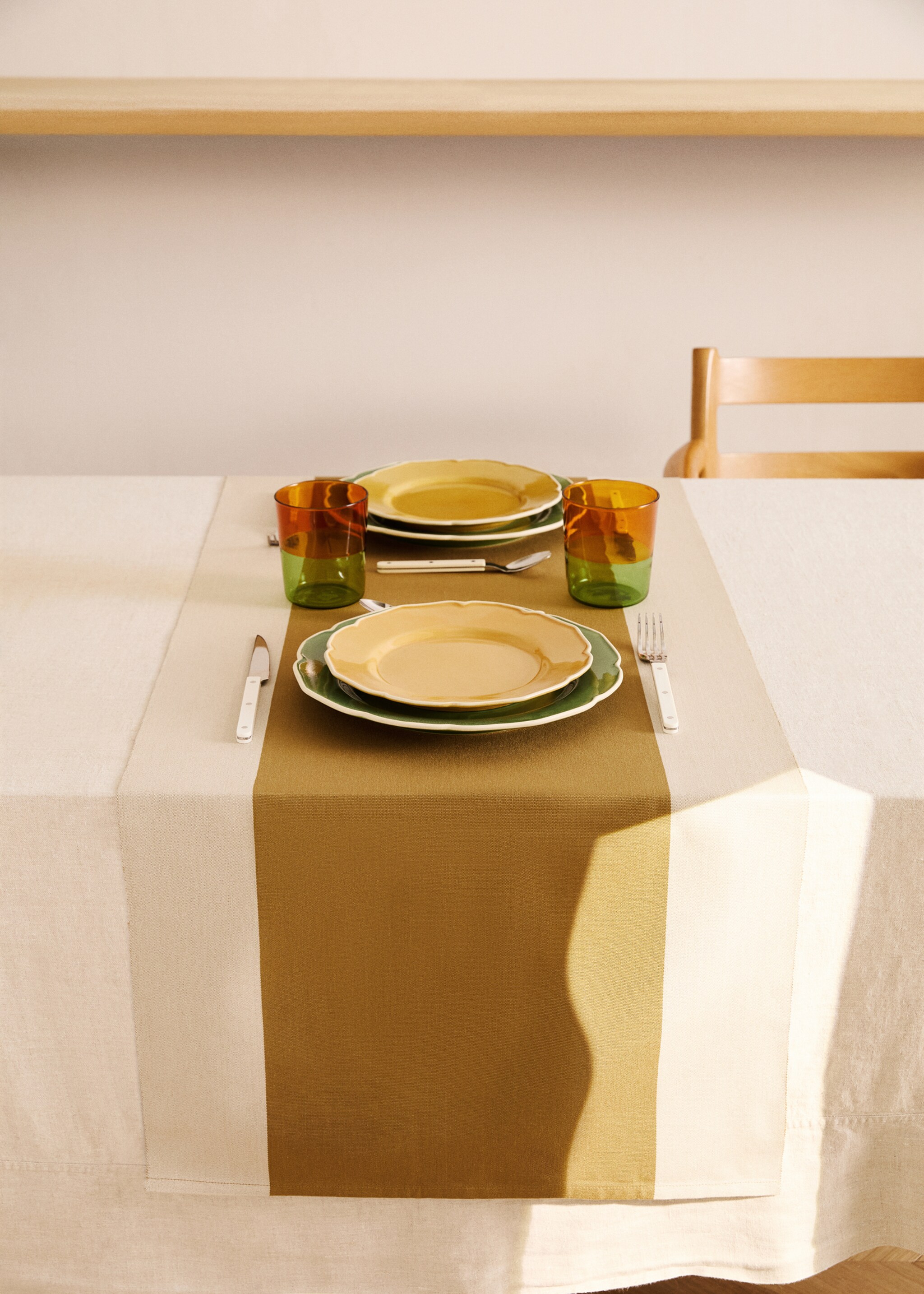Chemin de table en coton fil teinté rayures - Plan général
