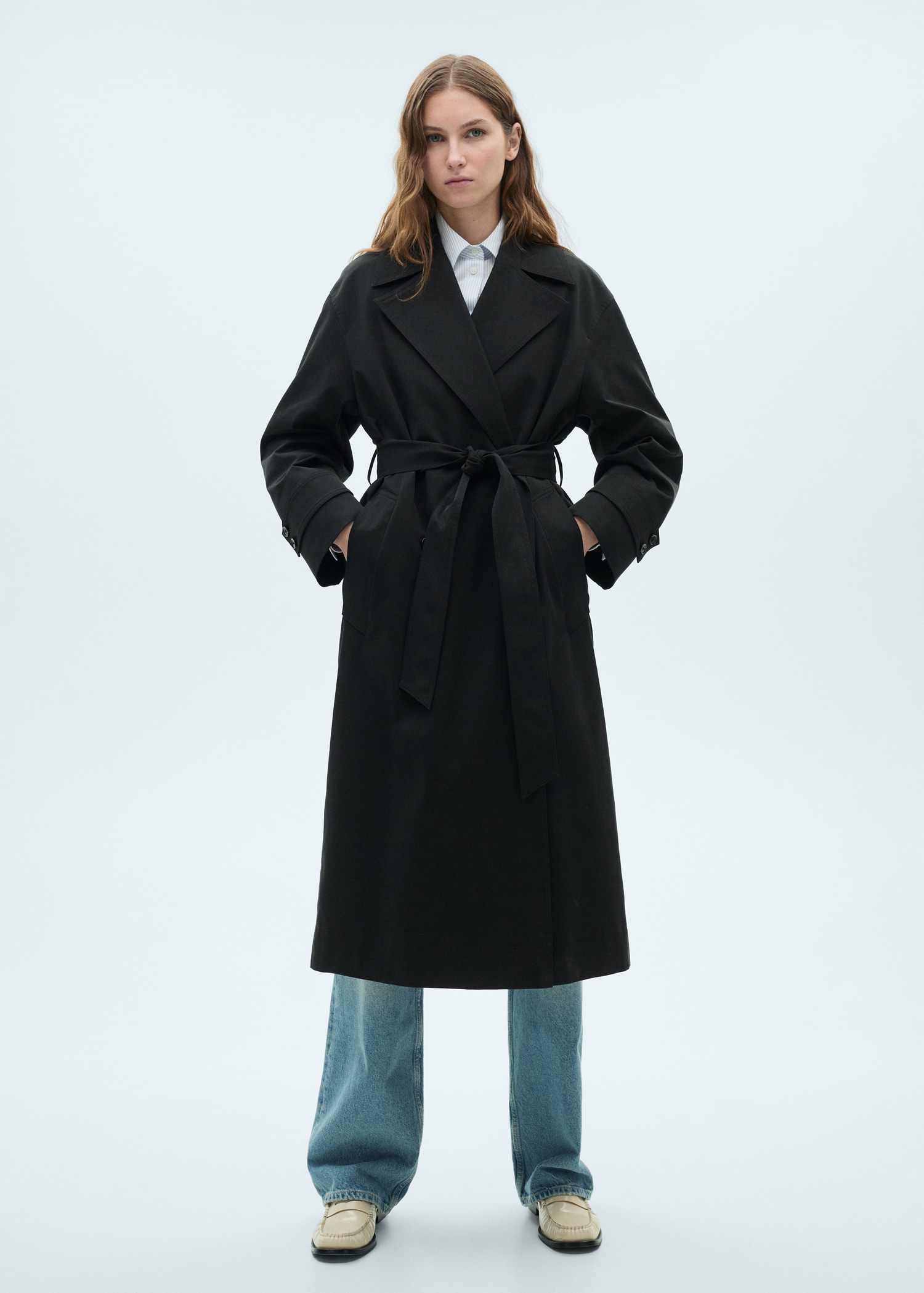 Long oversized double-breasted trench coat MANGO Pakistan