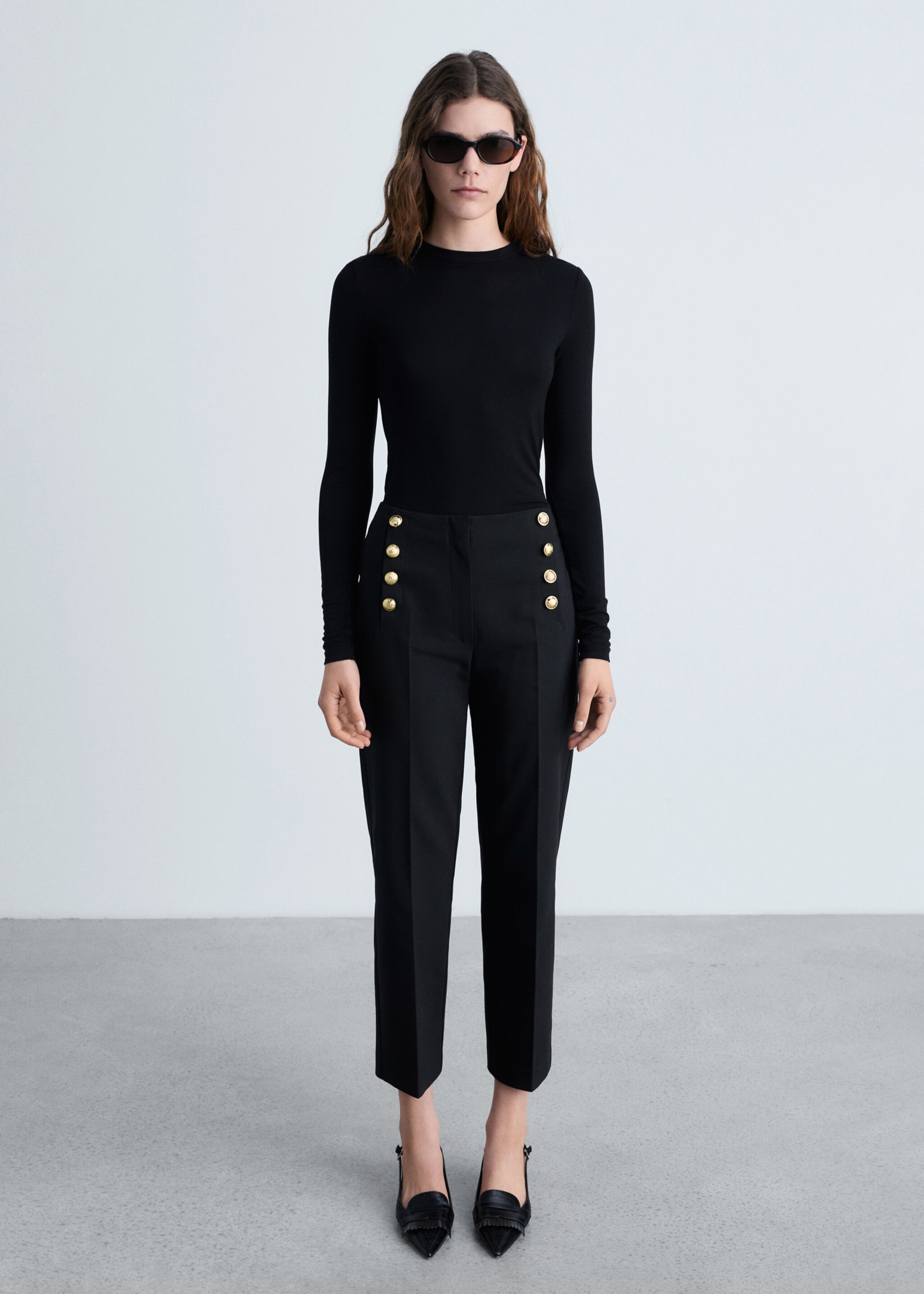 Straight trousers with jewel buttons - General plane