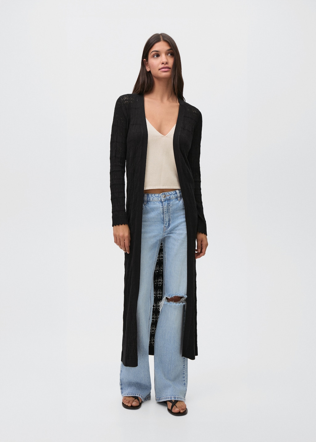 Long knitted cardigan with lace accents