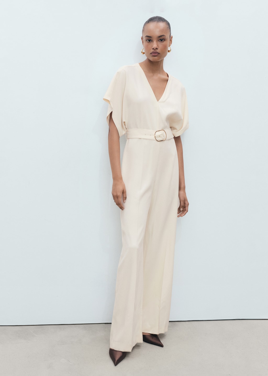 Long jumpsuit with belt and buckle - image 2