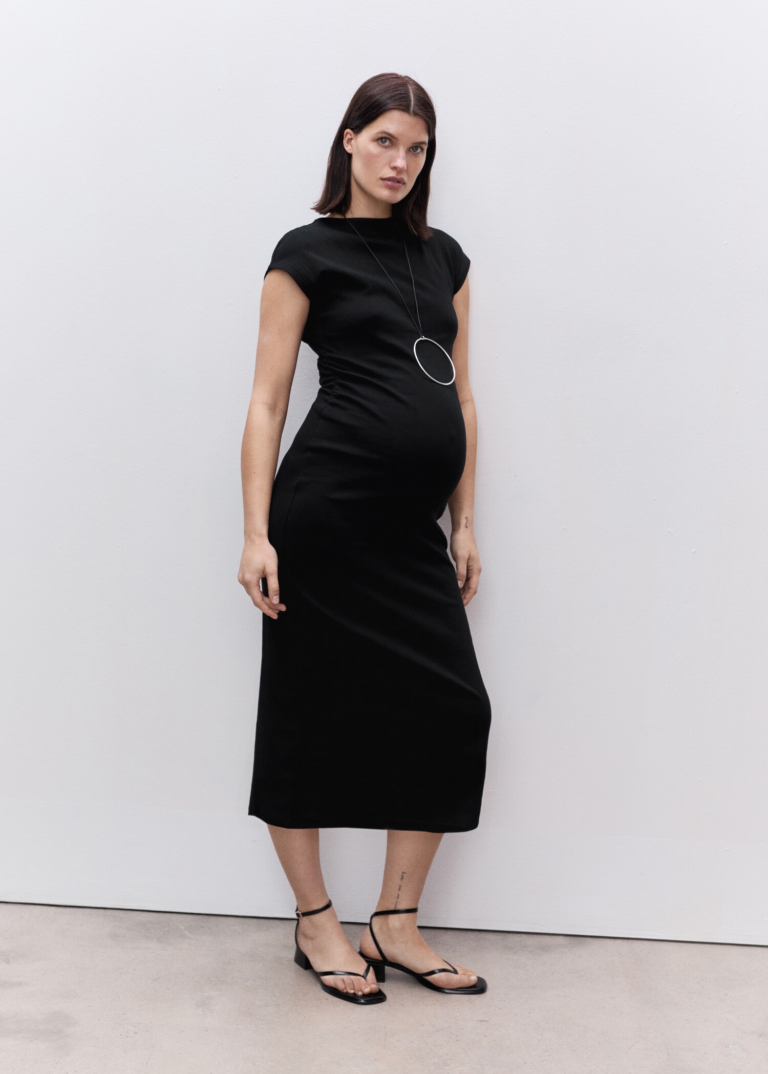 Cotton dress with gathered sides - General plane
