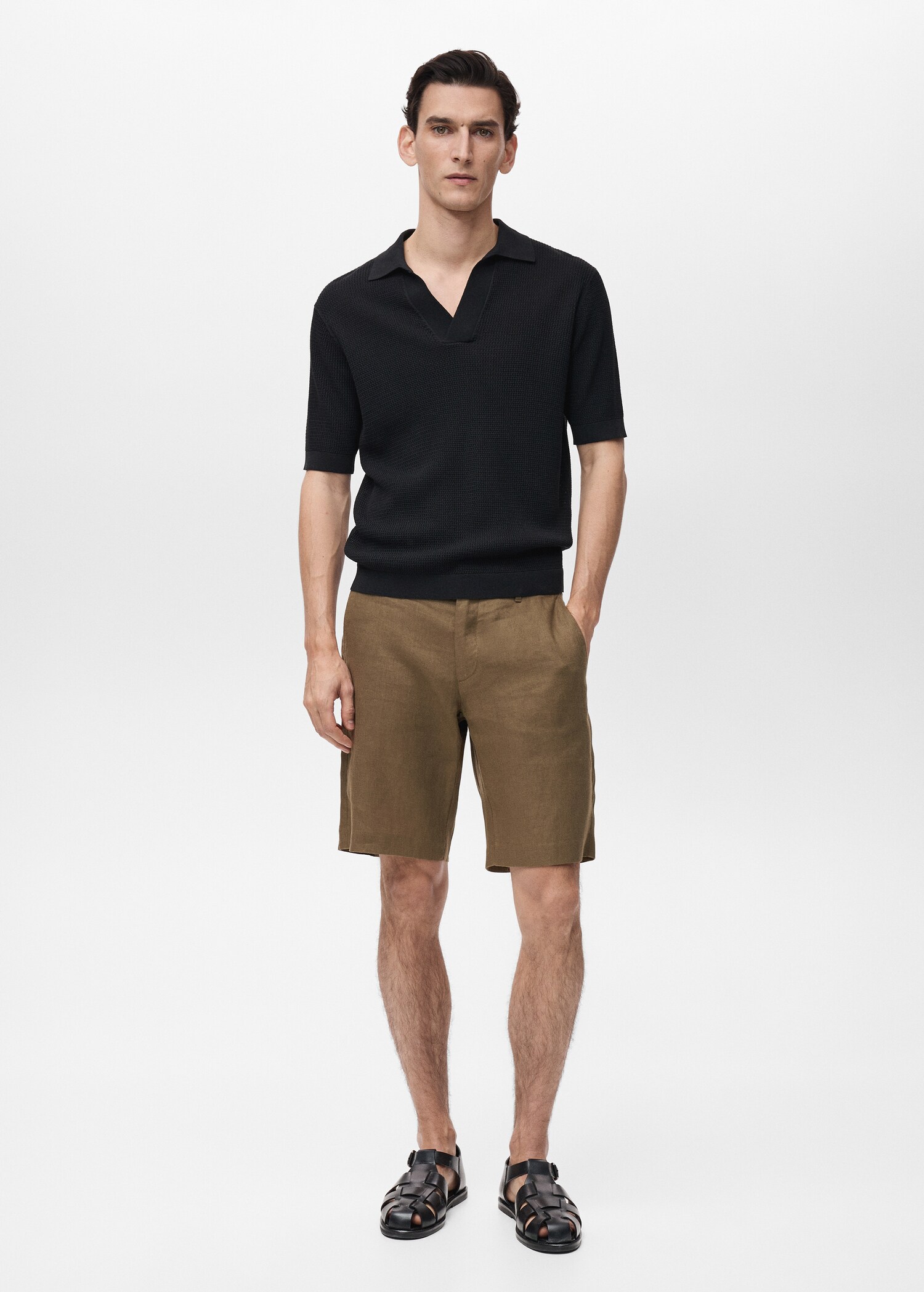 Slim-fit 100% linen bermuda shorts - General plane