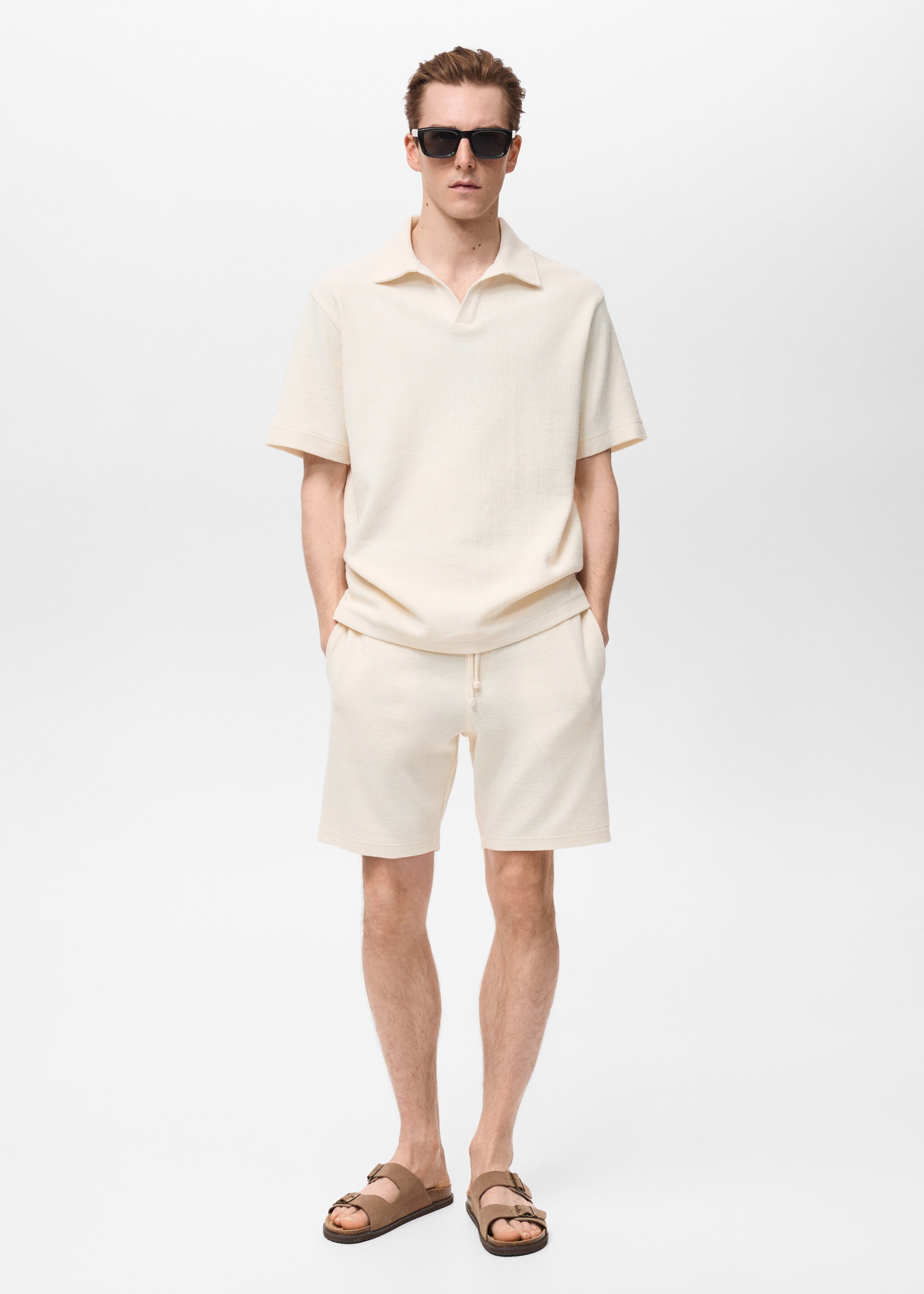 Textured cotton bermuda shorts with drawstring - General plane