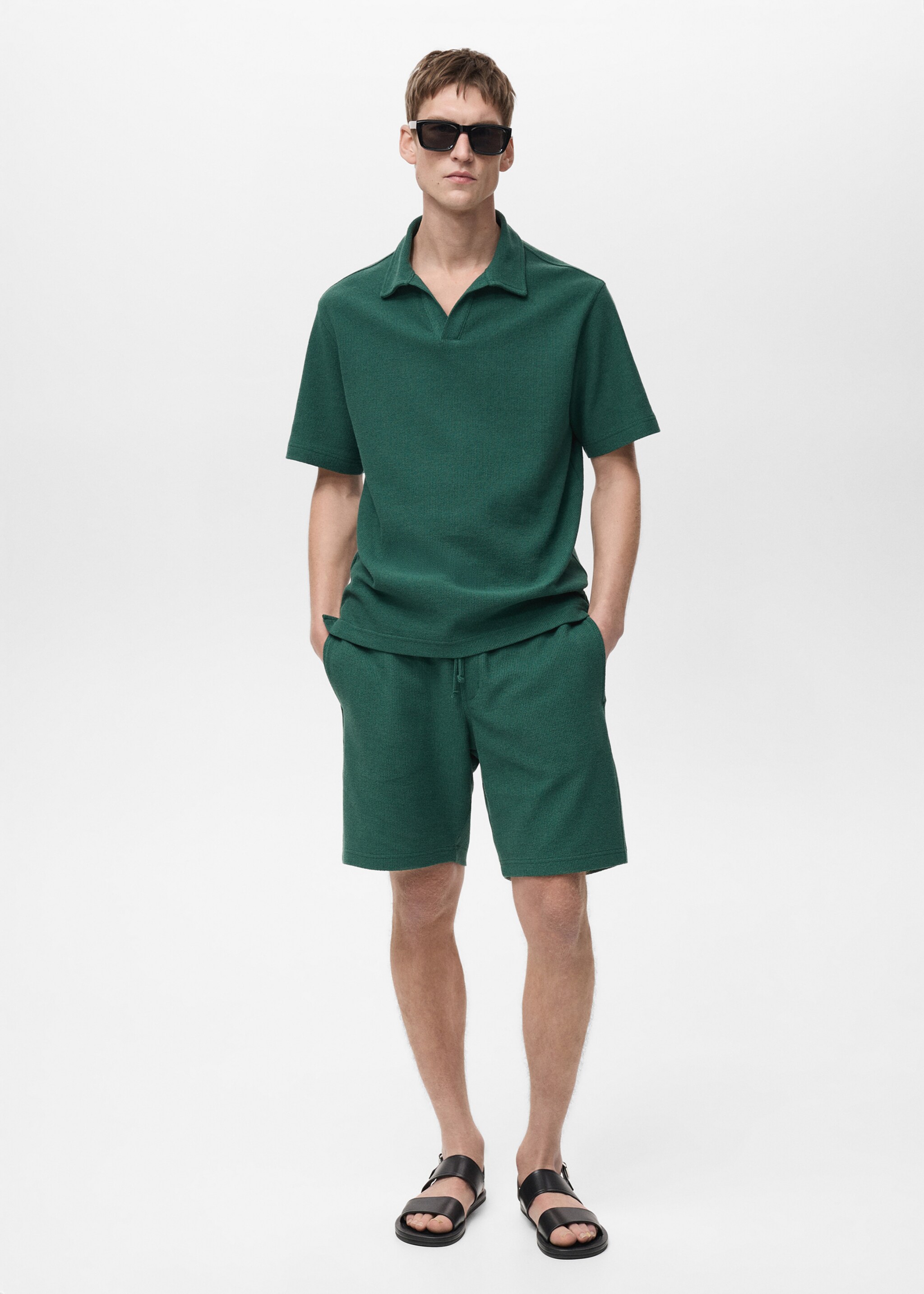 Textured cotton bermuda shorts with drawstring - General plane