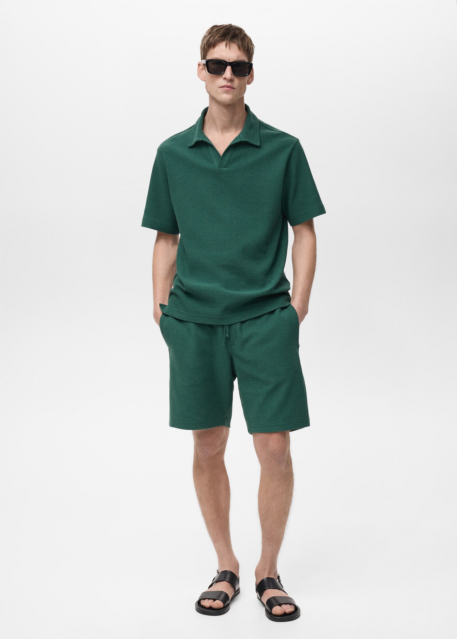Textured cotton bermuda shorts with drawstring - General plane
