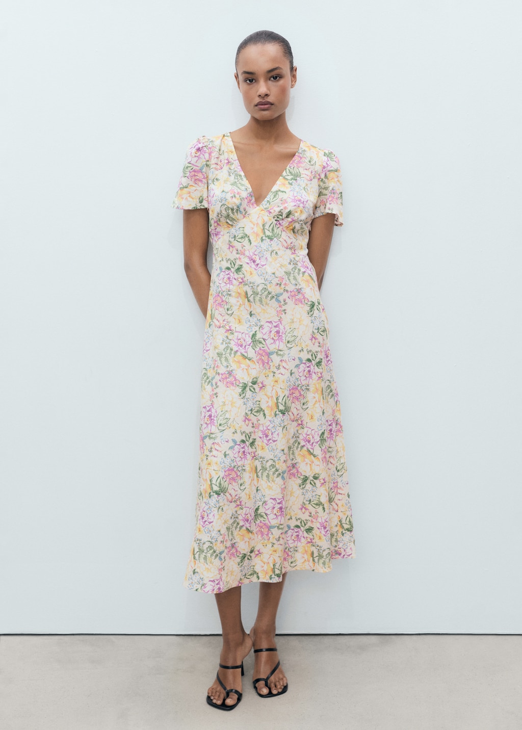 Thumbnail of Floral linen-blend dress - Blue