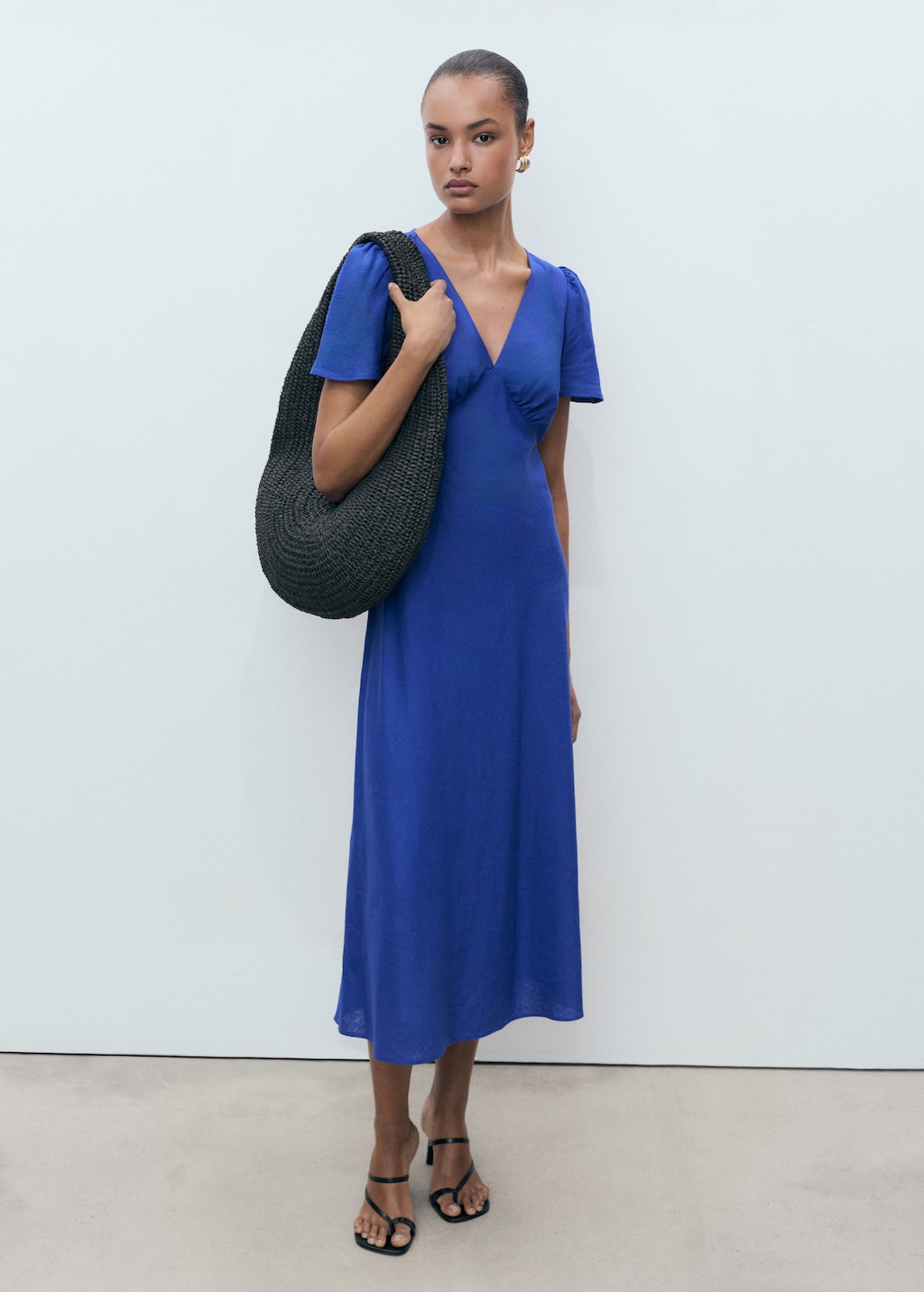 Floral linen-blend dress - Blue