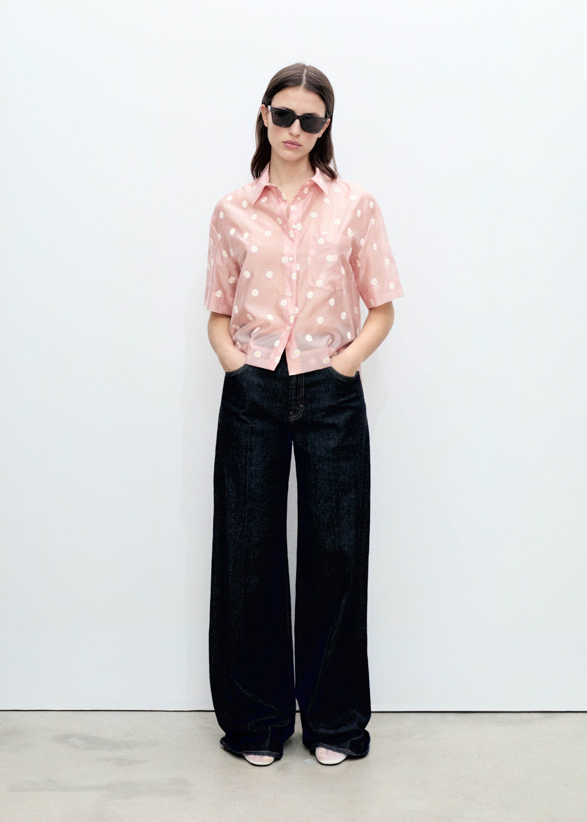 Floral-embroidered lyocell shirt - General plane