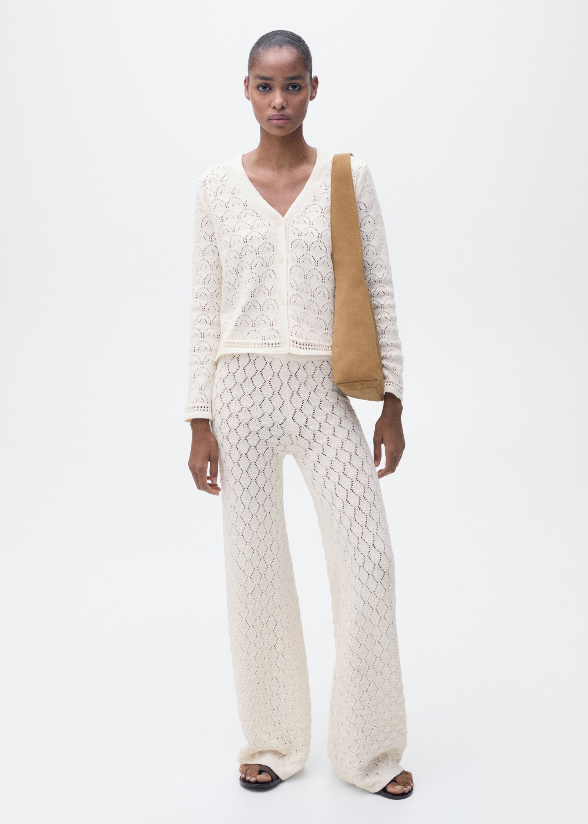 Straight-fit openwork knitted trousers - General plane