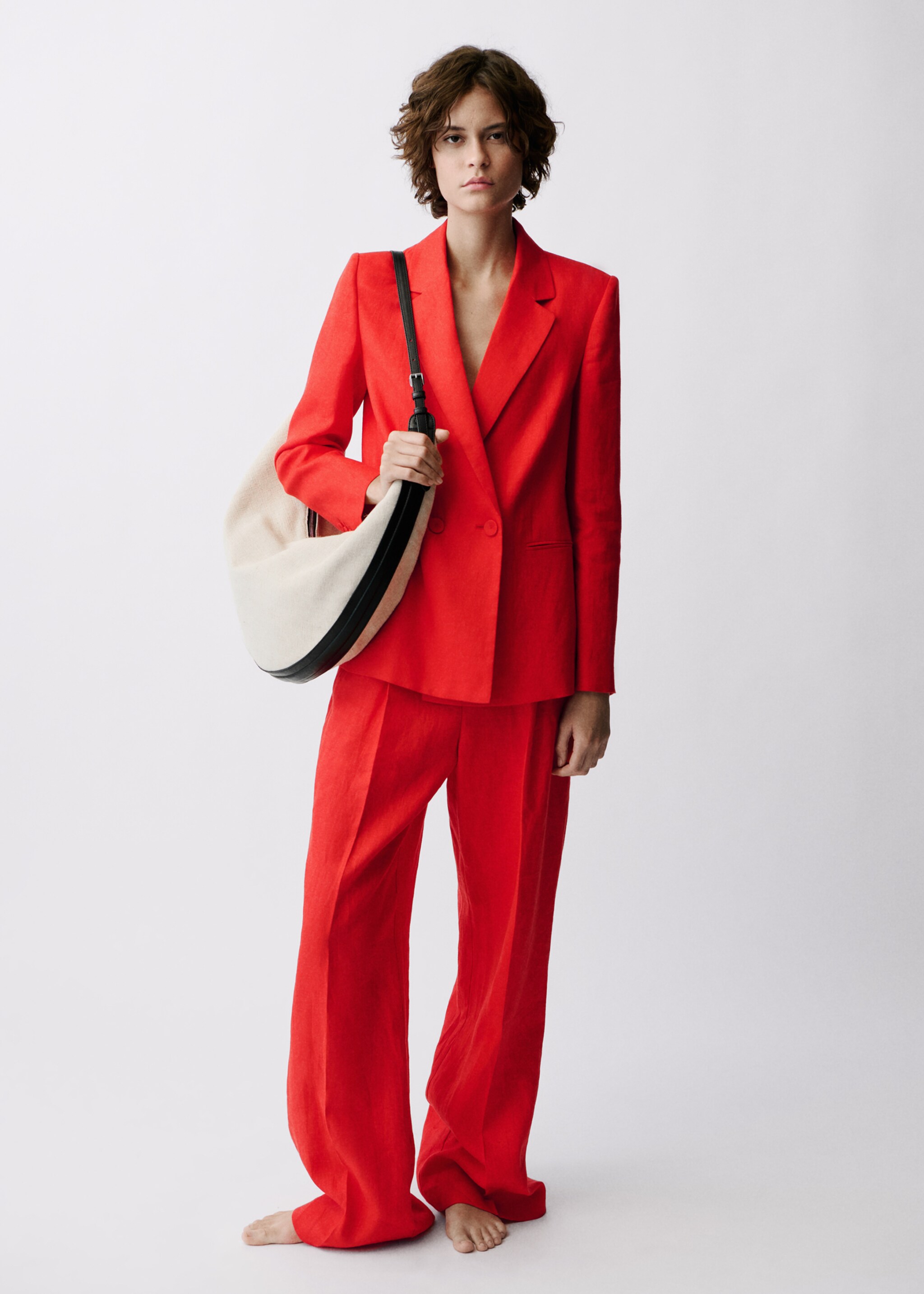 Double-breasted linen suit jacket - General plane