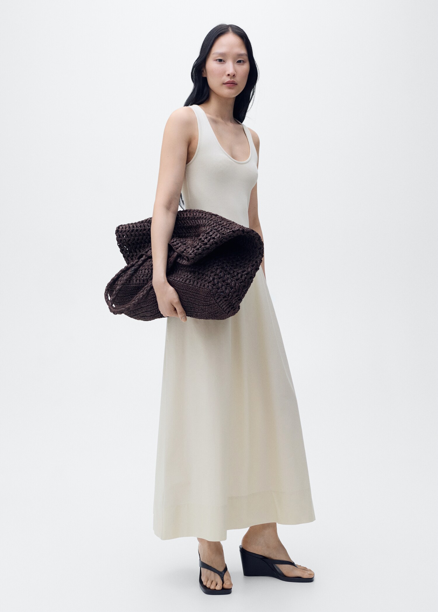 Flared dress in combined fabric - General plane