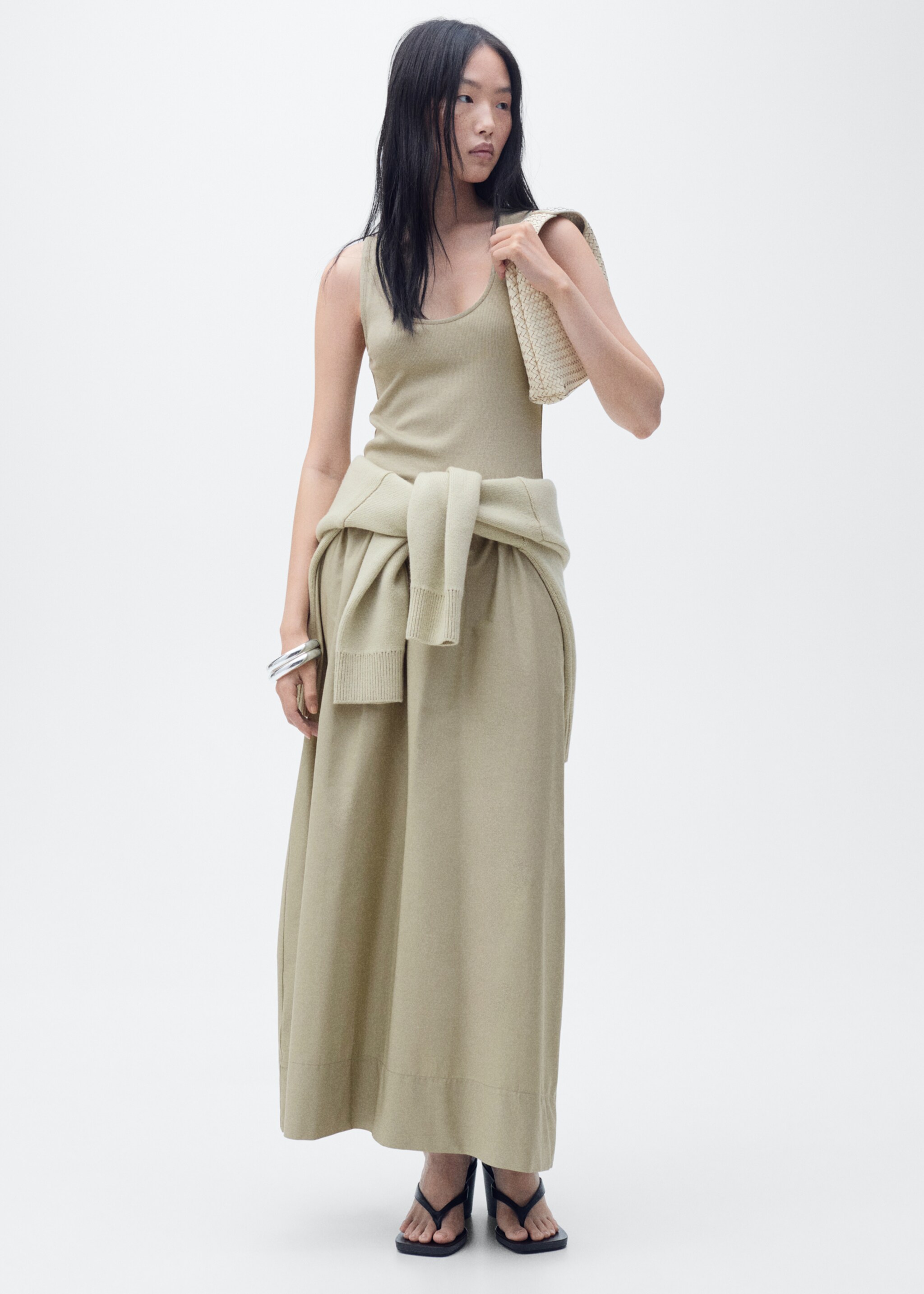 Flared dress in combined fabric - General plane