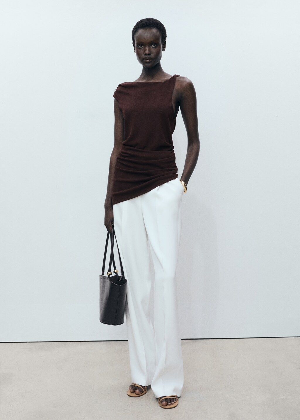 Asymmetrical fine-knit top