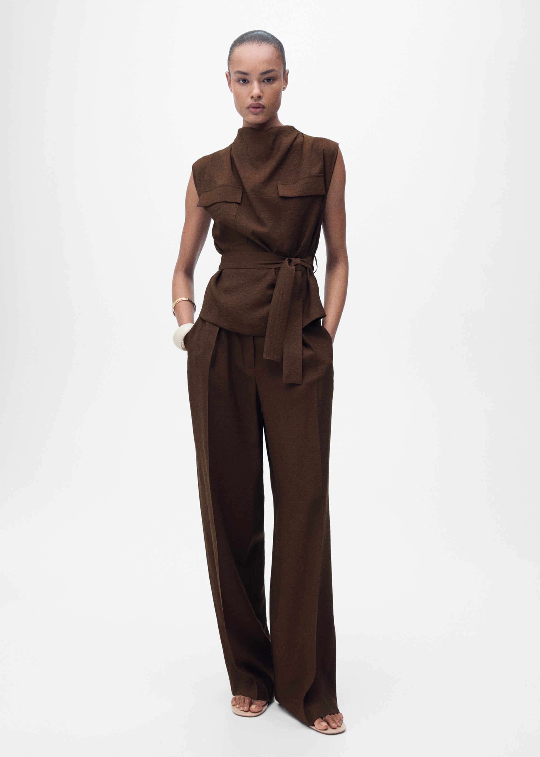 Draped neck blouse with belt - General plane