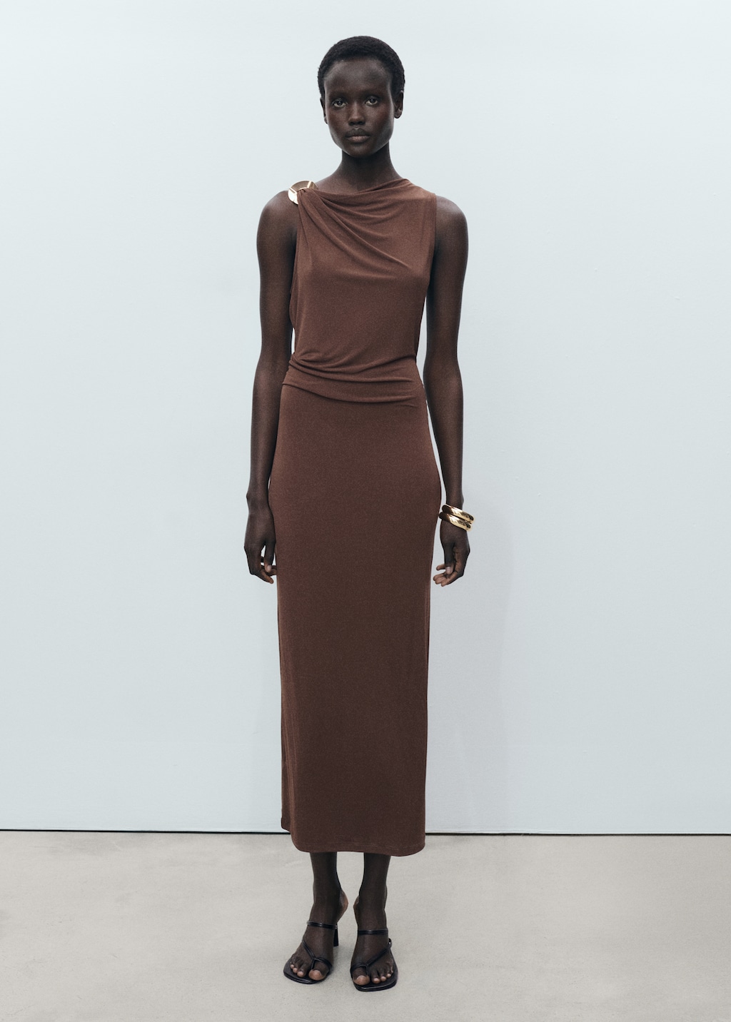 Draped dress with metallic detail - Women | MANGO USA