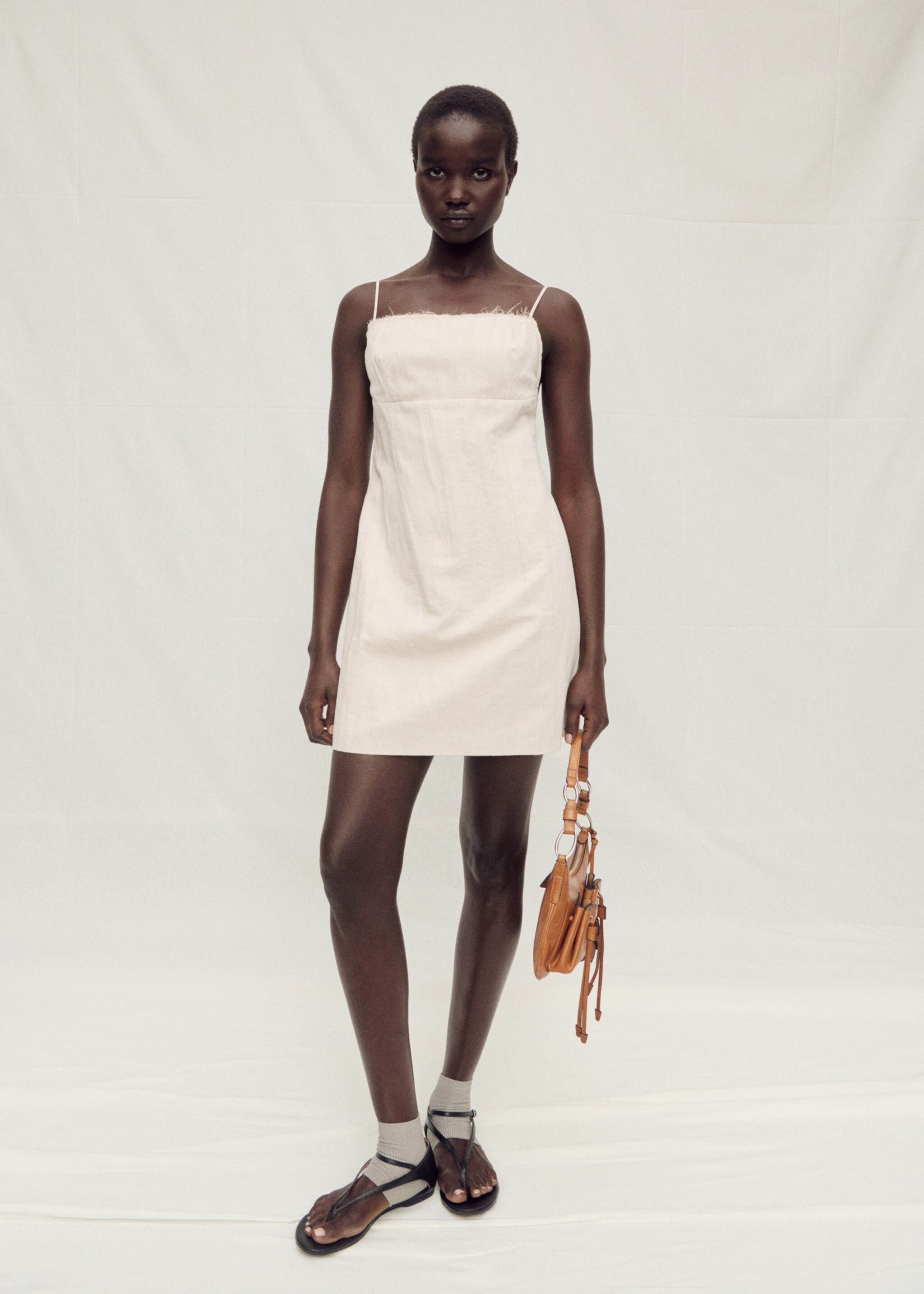 Cotton dress with frayed neckline - General plane