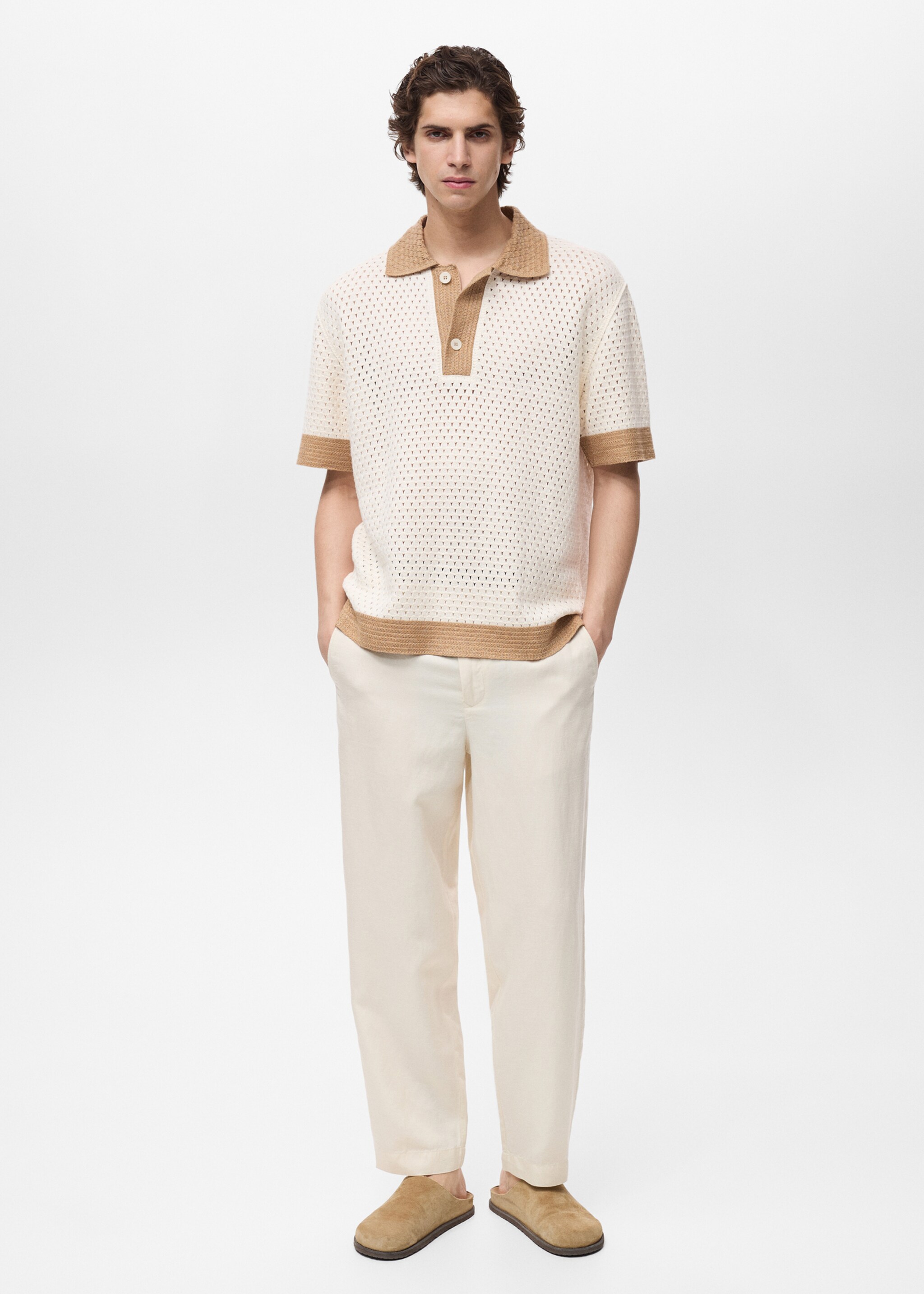 Polo din tricot ajurat în contrast - Plan general
