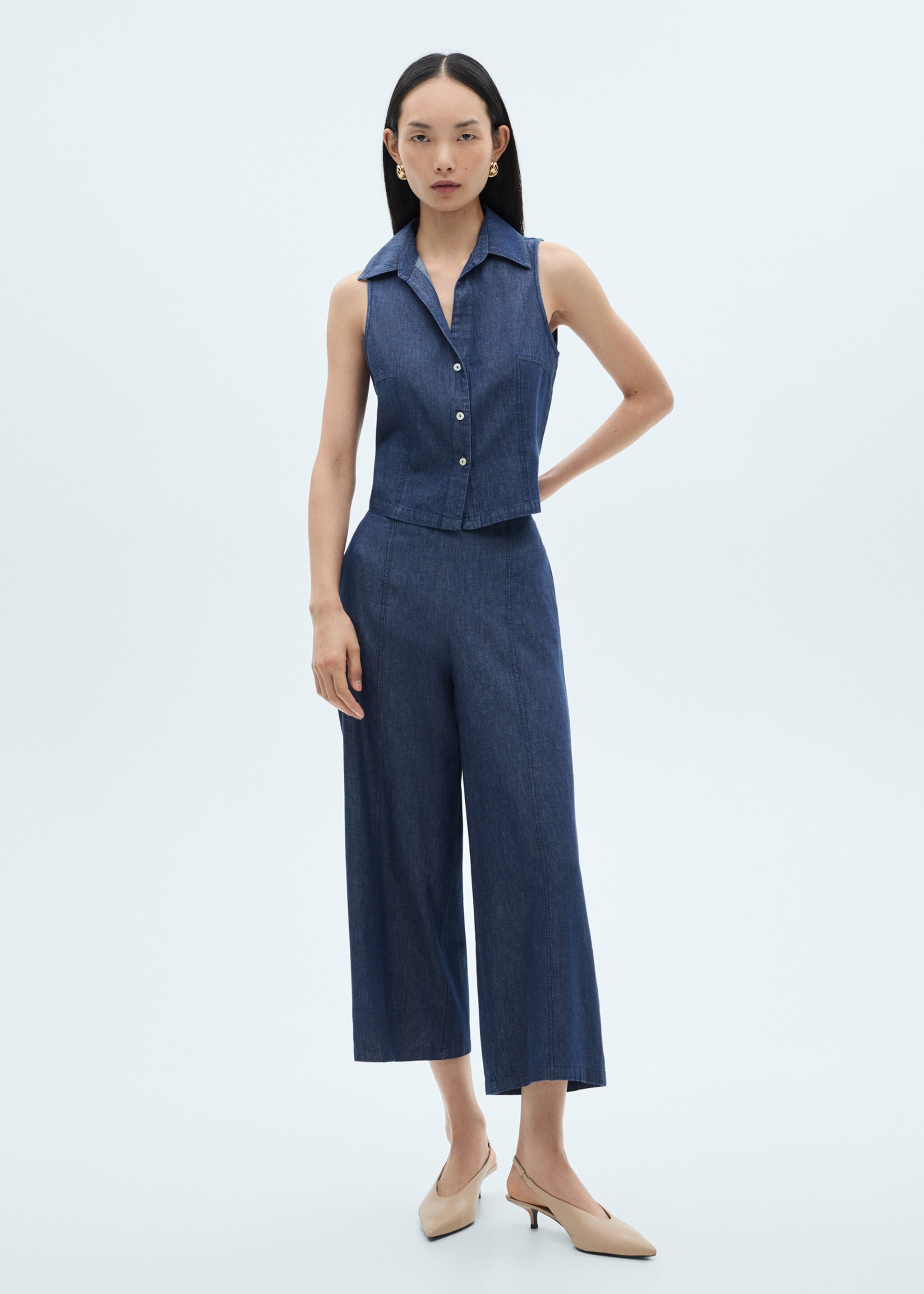 Denim-effect culotte trousers - General plane