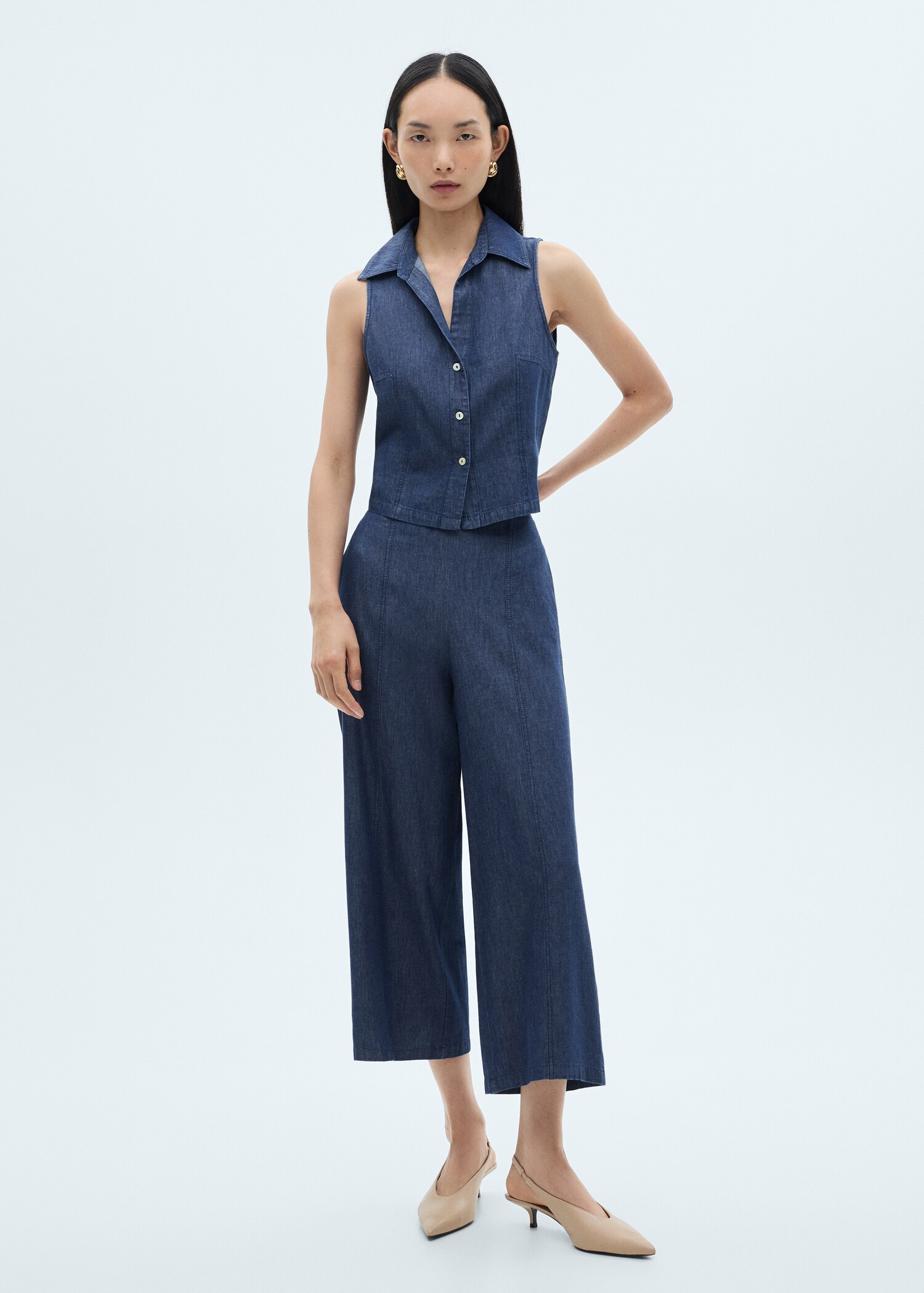 Pantalón culotte efecto vaquero - Plano general