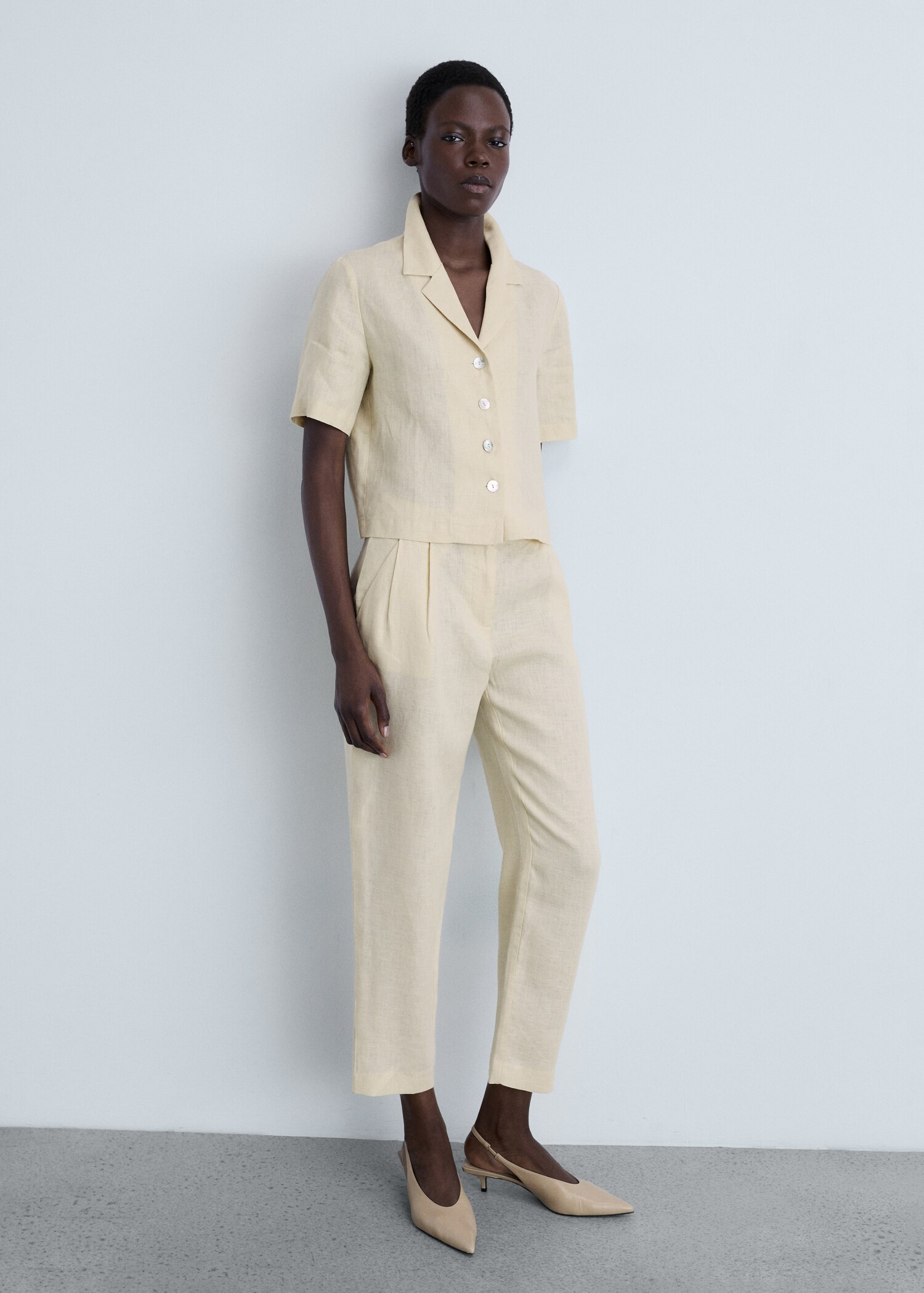 Straight linen-blend trousers - General plane