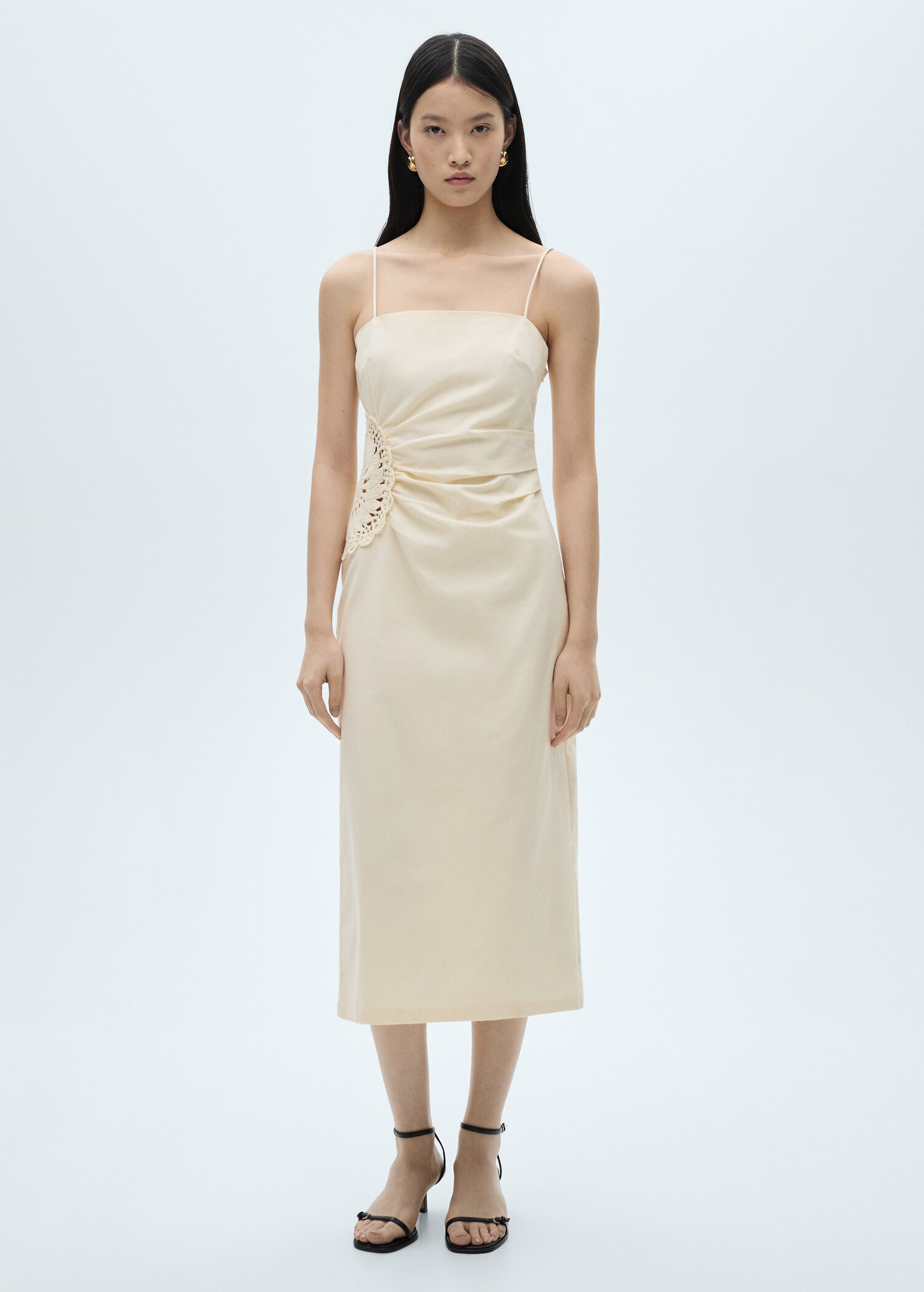 Robe lin mélangé fleur ajourée - Plan général