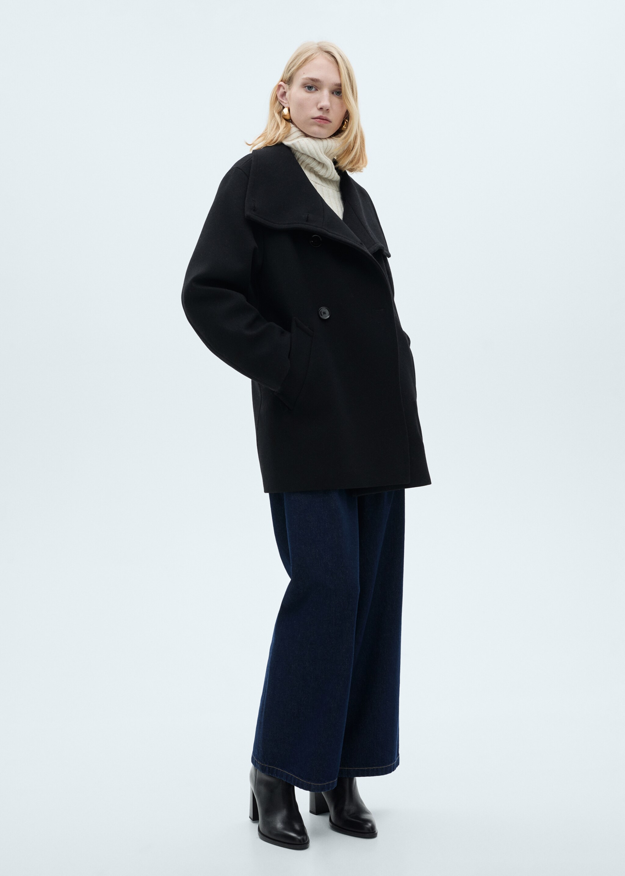 Manteau midi en laine col enveloppant - Plan général