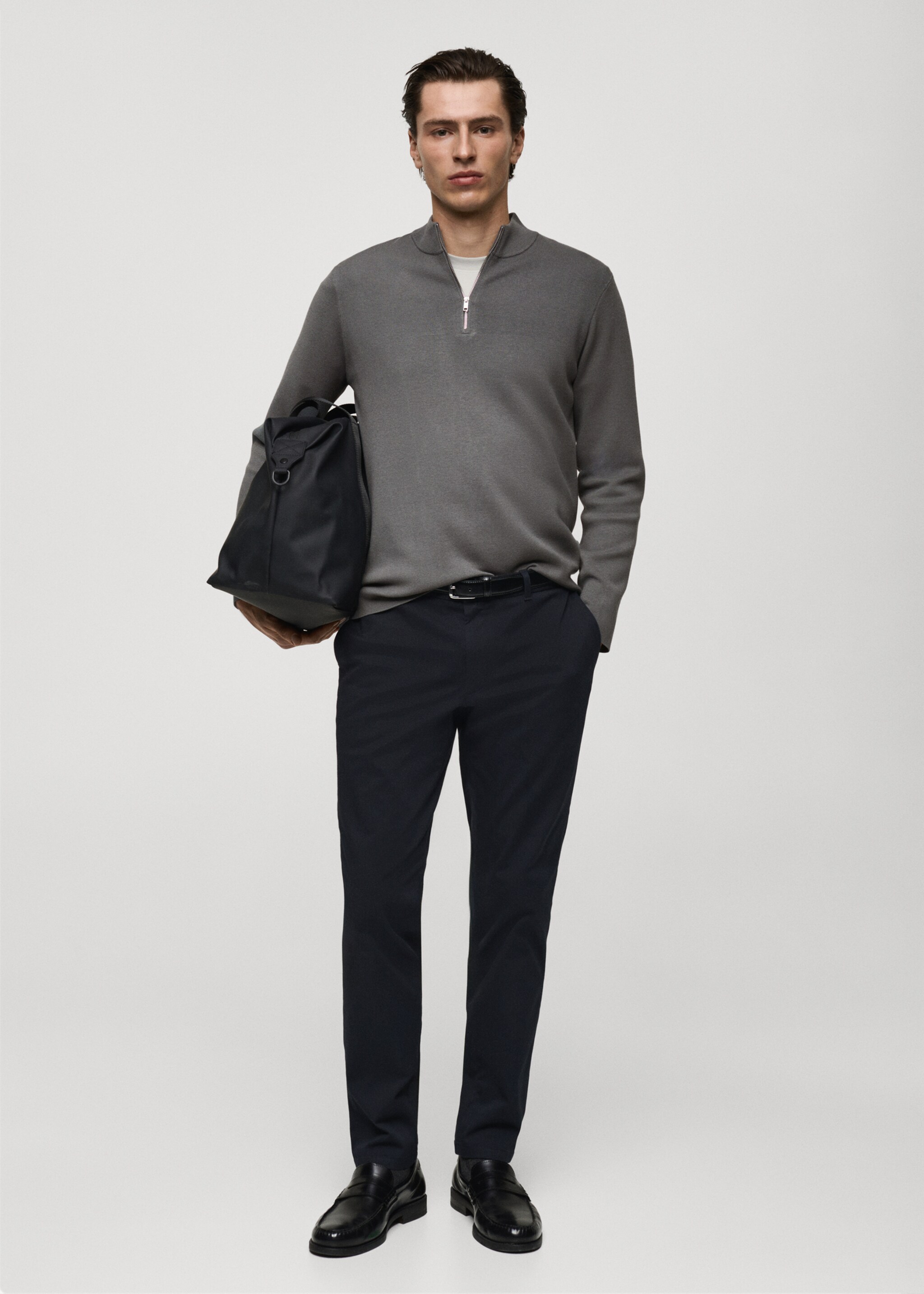 Perkins-neck sweater with zip - General plane