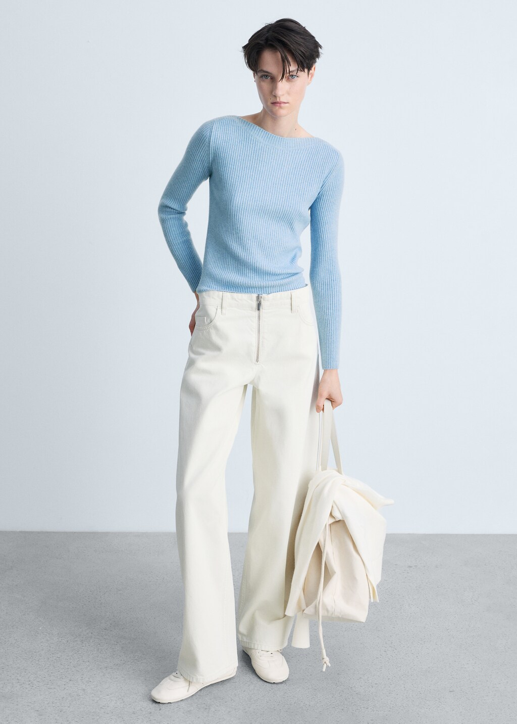 Boat Neck Elegant Ribbed Knitted Loose Sweater