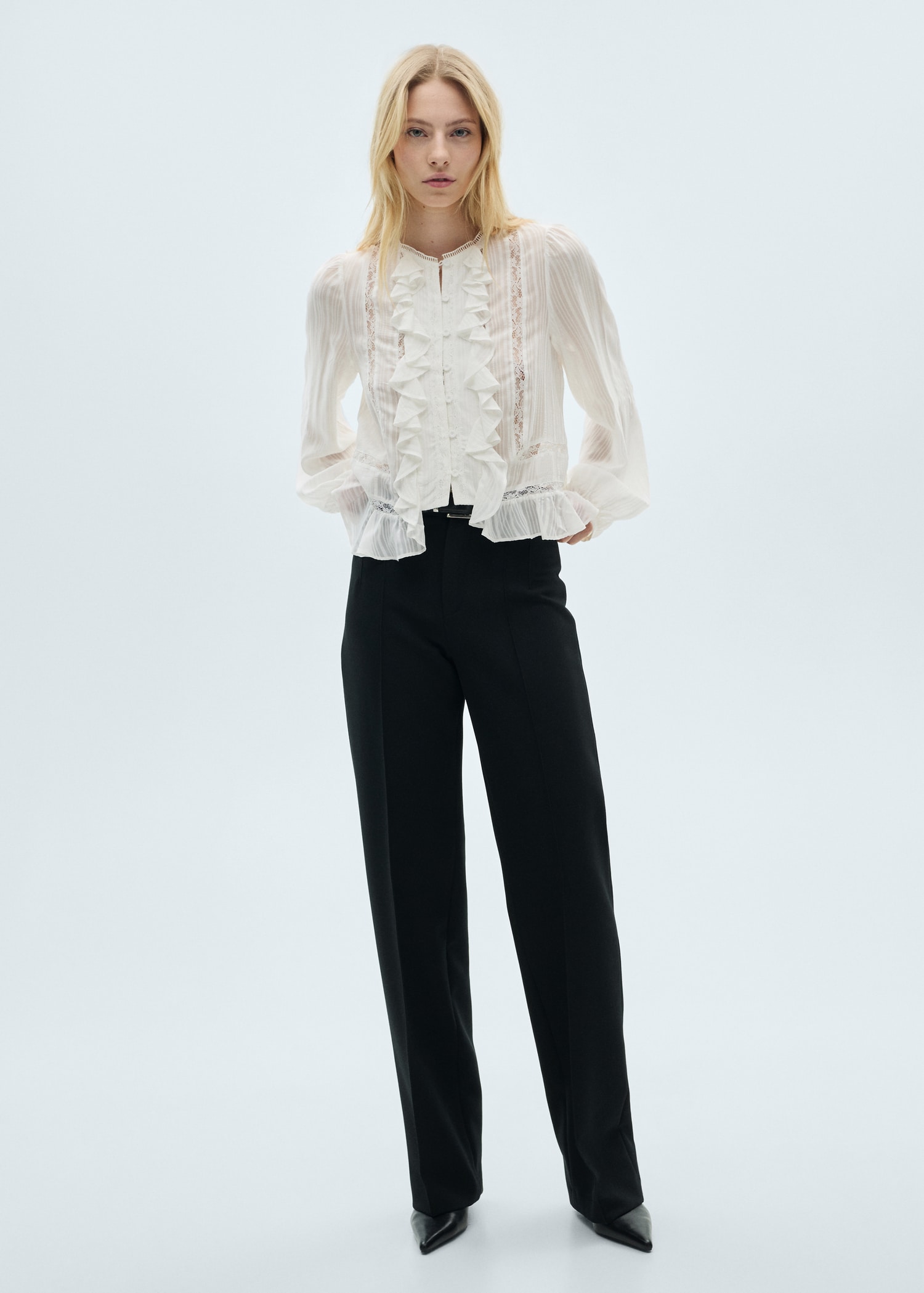 Blouse with ruffles and lace details - Women | MANGO USA