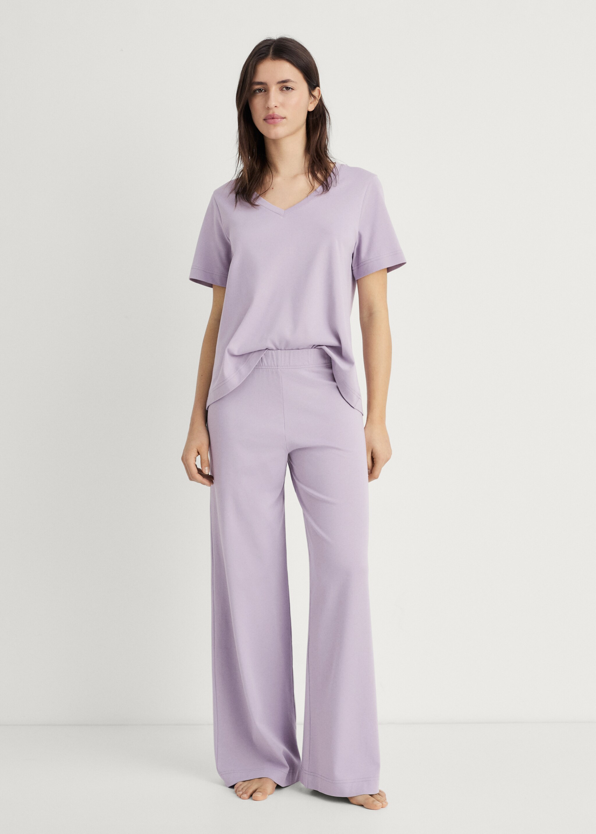 Plain V-neck cotton pyjama t-shirt - General plane