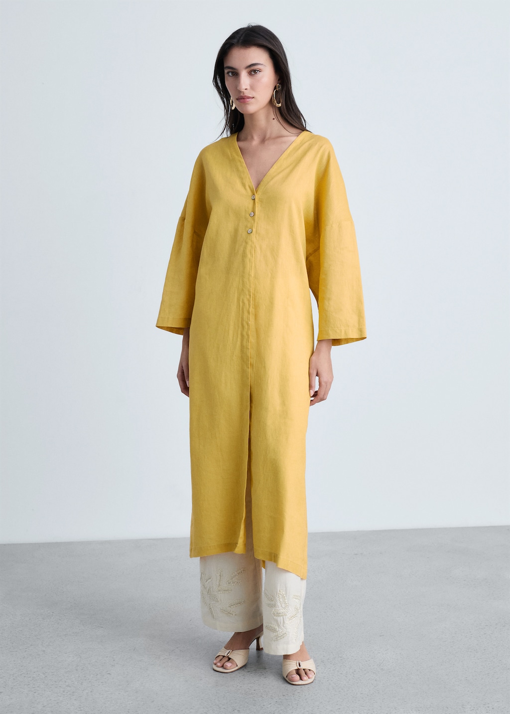 Oversize linen-blend dress